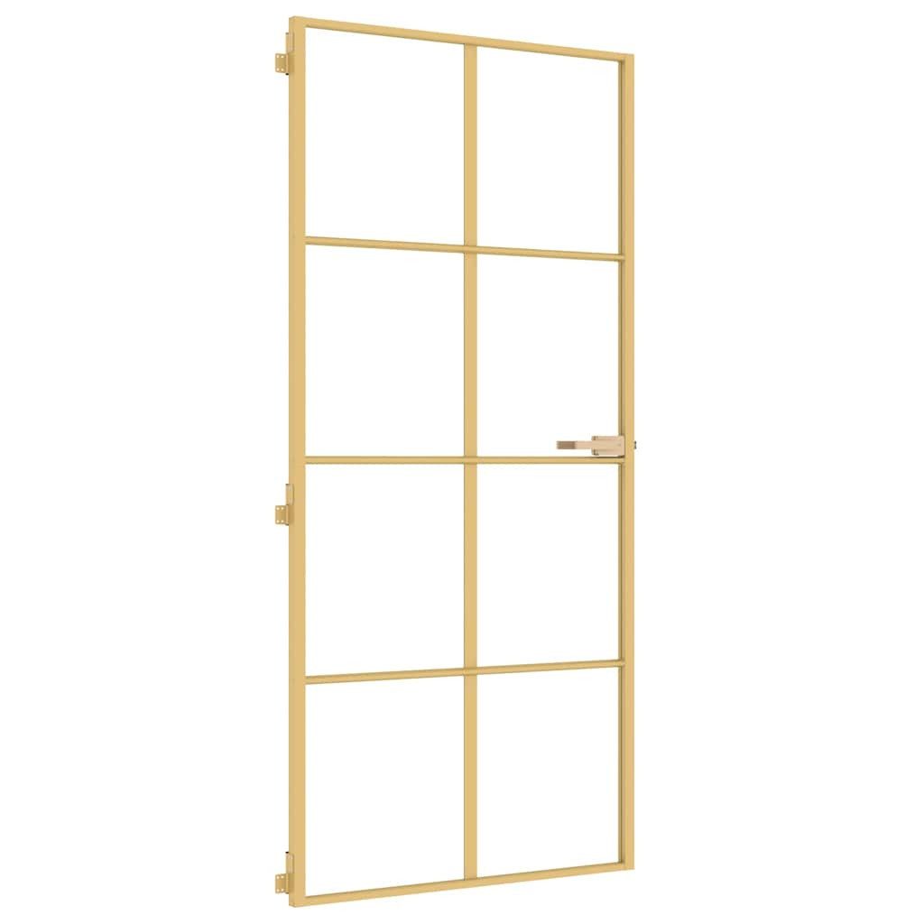 vidaXL Haustür Innentür Schlank Golden 93x201,5 cm Hartglas und Aluminium (1-St)