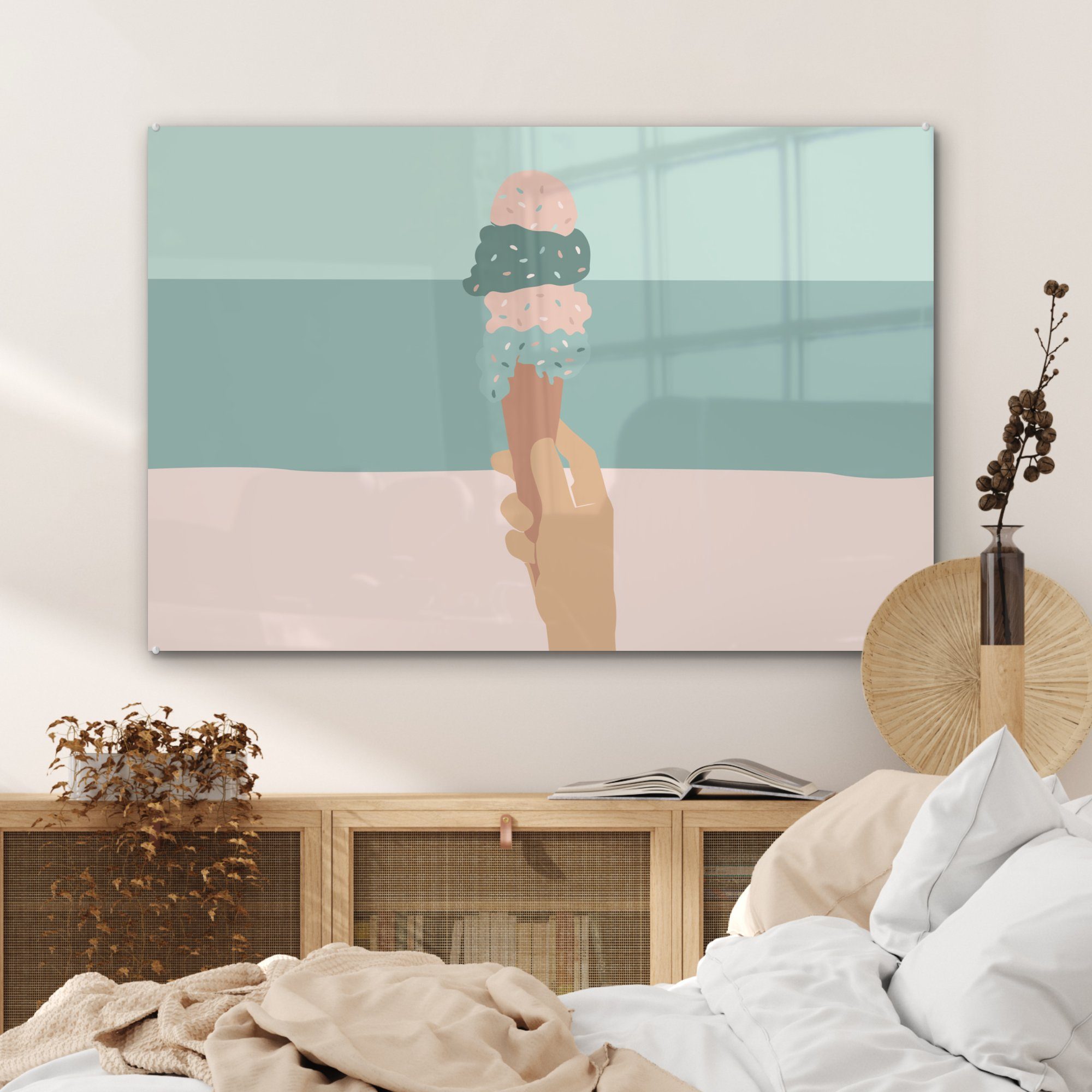 Acrylglasbild (1 St), Eiscreme MuchoWow Sommer - Schlafzimmer Acrylglasbilder Hand, - Wohnzimmer &