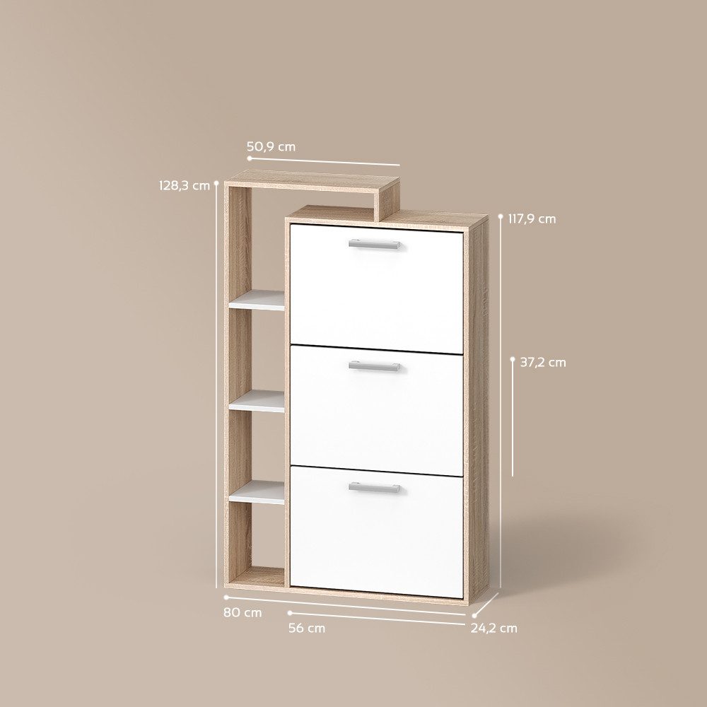 Livinity® Schuhkipper Ortello, Weiß/Sonoma/Sonoma, 80 x 128.3 cm mit 3 Fächern (1 St)