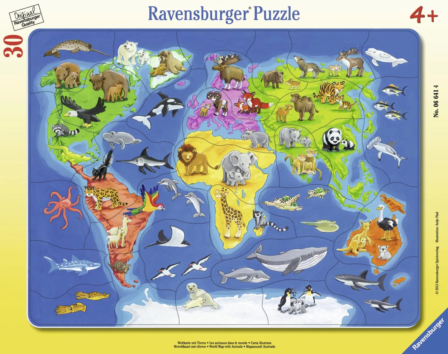 Ravensburger Puzzle Weltkarte mit Tieren. Rahmenpuzzle 30 Teile, 30 Puzzlet günstig online kaufen