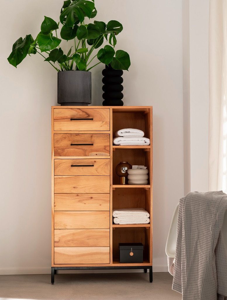 Main Möbel Midischrank Badmidischrank 67x116cm 'Albany' Akazie massiv lackiert