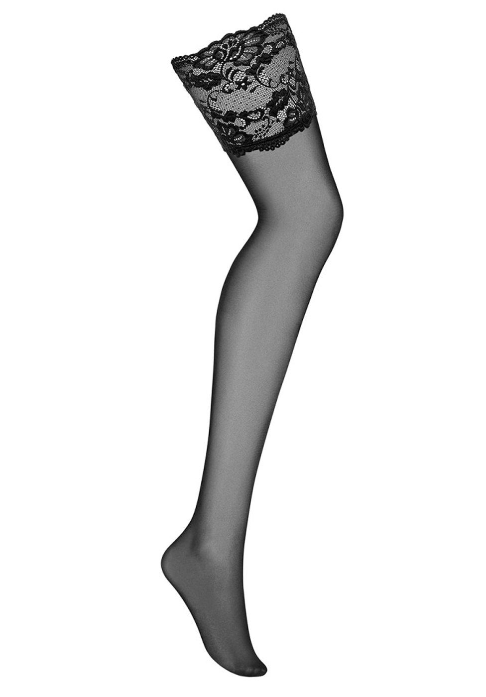 Obsessive Strapsstrümpfe Straps-Strümpfe mit Spitzen-Bund- schwarz (1-Paar) transparent
