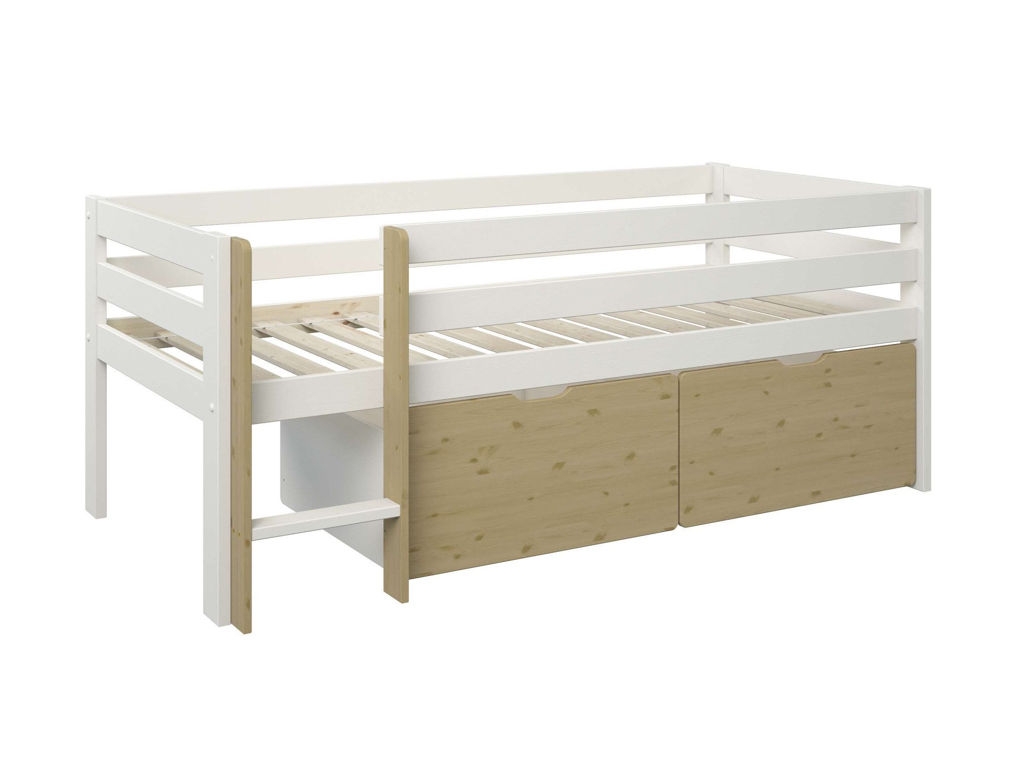 OTTO home Kinderbett Tide, maximaler Stauraum durch Schubkästen, Massivholz (4-tlg., Kinderbett inklusive Lattenrost und 2 Bettkästen), Hochbett mit Rausfallschutz, Made in EU