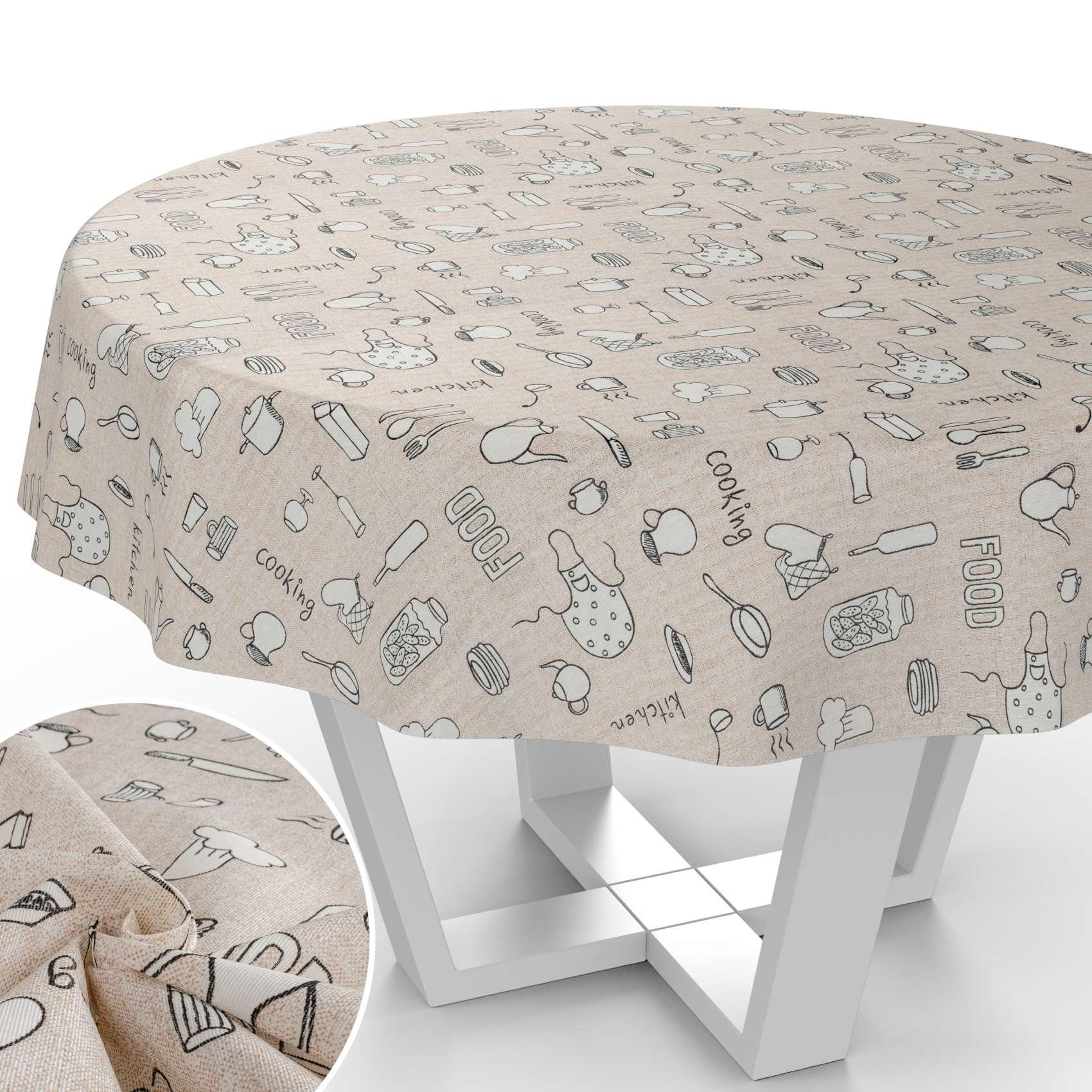 ANRO Tischdecke mit Tee und Kaffee aus Textil Tischtuch mit Beschichtung Tischwäsche (Einzelstück 1-tlg), auch als Gartentischdecke - mit Schutzschicht