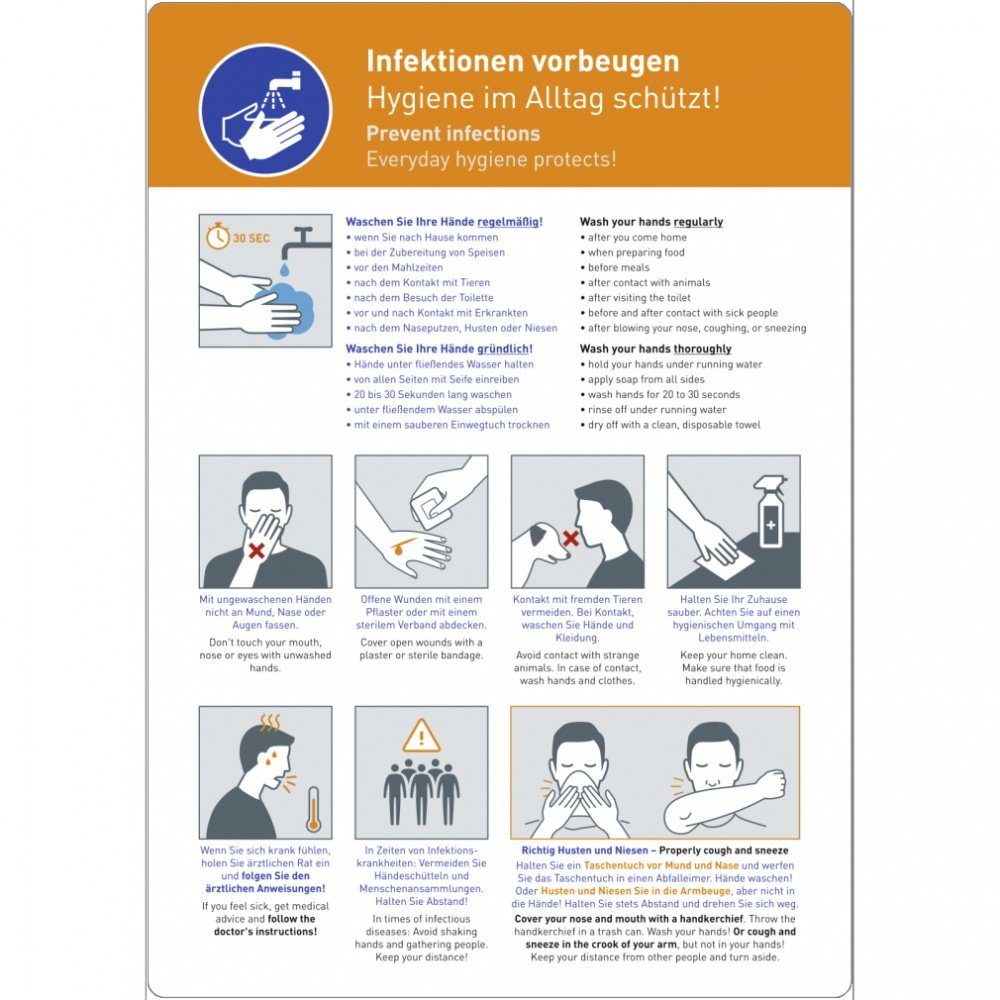 König Werbeanlagen Hinweisschild Infektionen vorbeugen, Hygiene im Alltag schützt