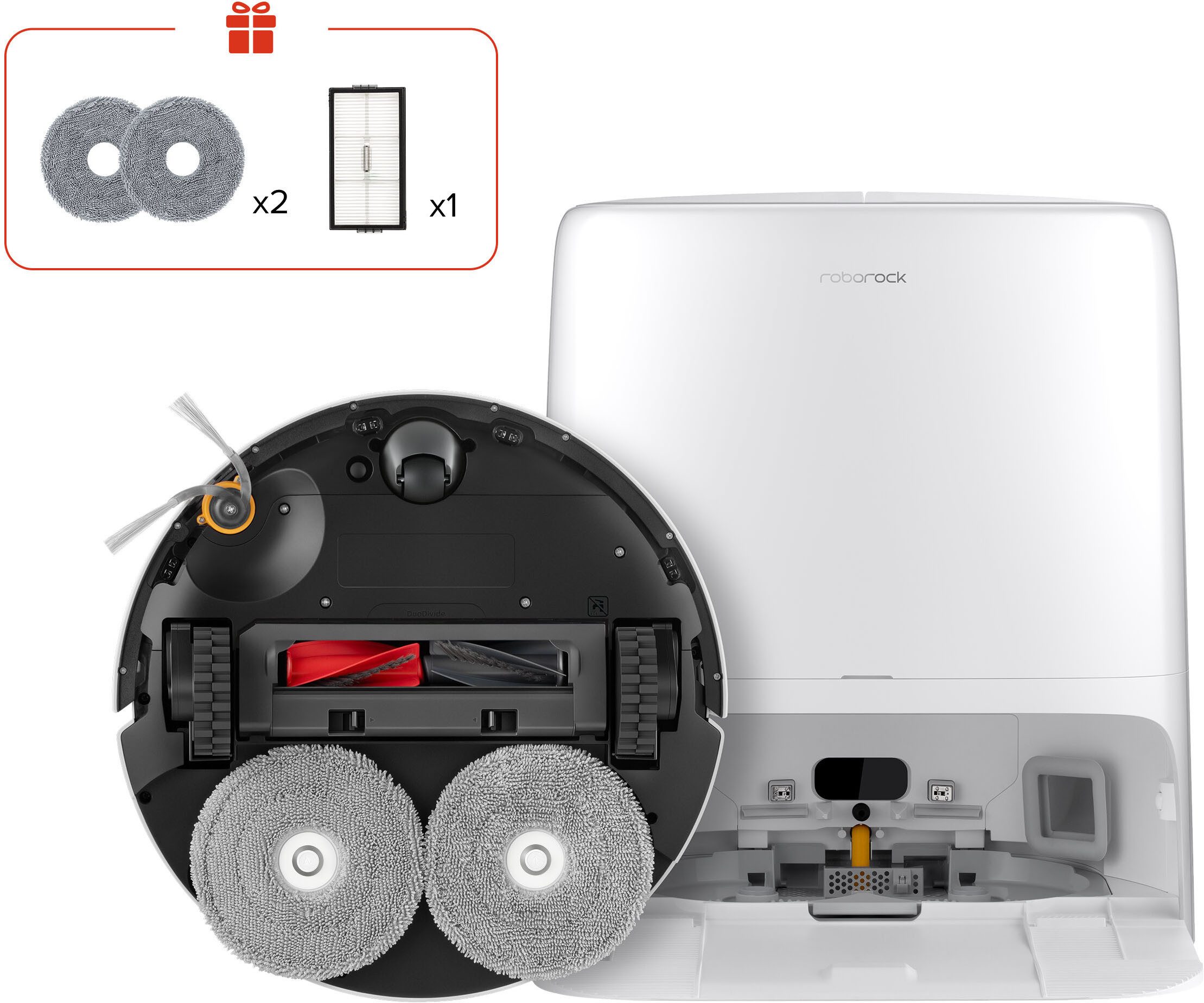 Roborock Nass-Trocken-Saugroboter Qrevo 2 ProX, 60 W, beutellos, 25.000 Pa Saugkraft, DuoDivide-Anti-Tangle-Bürste, 2 rotierende Mopps