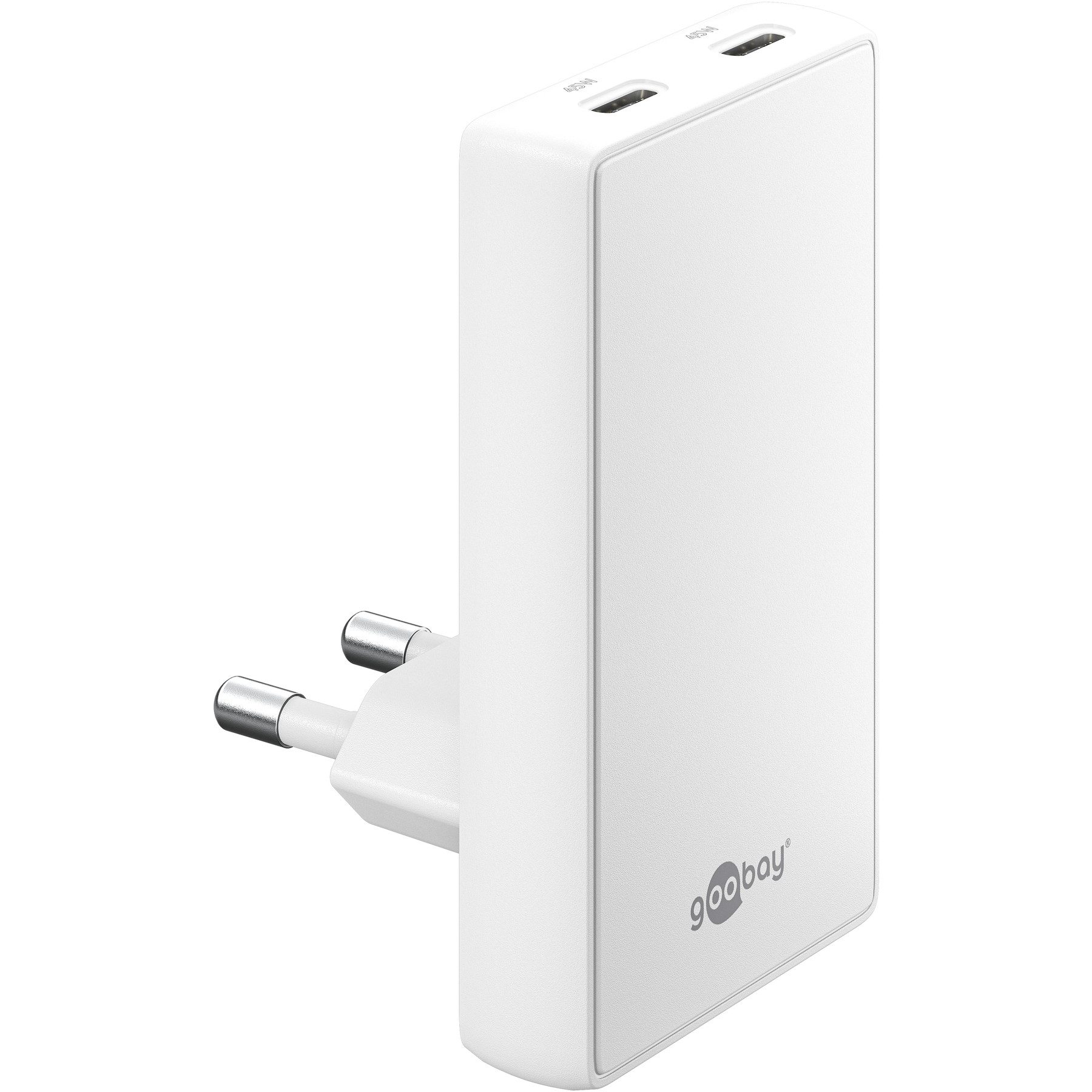 Goobay GOOBAY Dual-Schnellladegerät, 45W, 2x USB-C, 90° abgewickelt, flach Schnelllade-Gerät