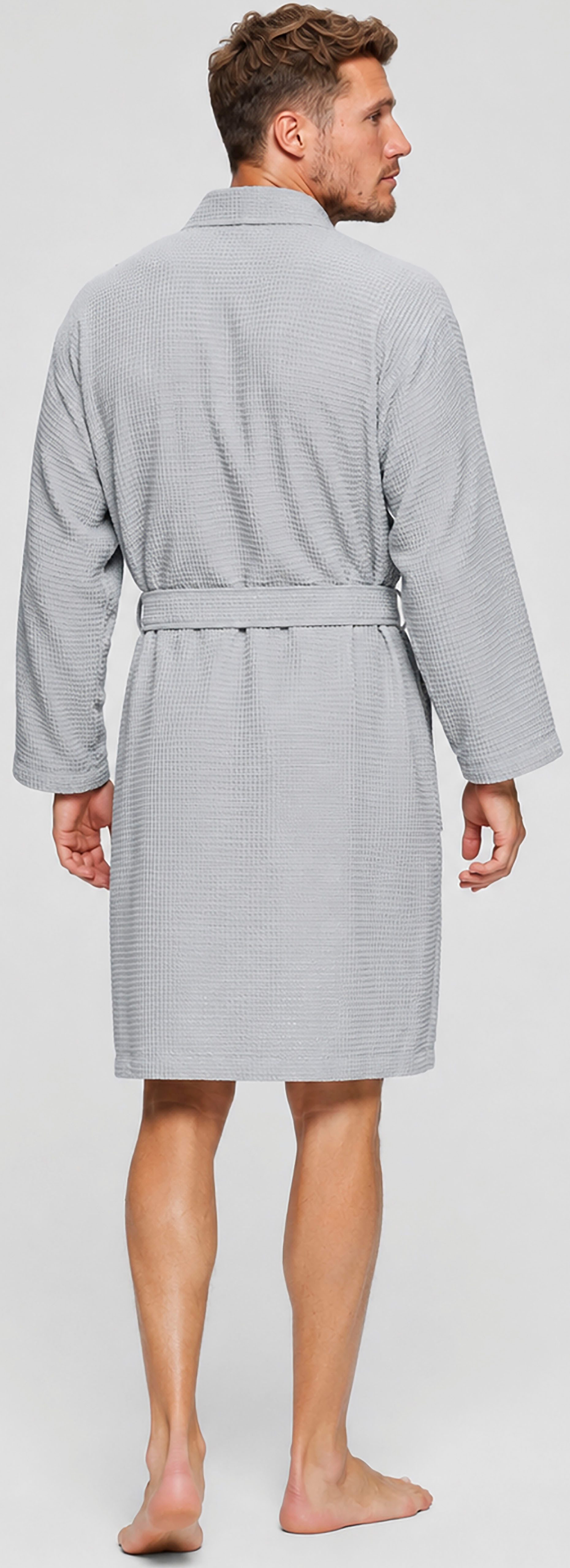 OTTO home Unisex-Bademantel Nora, ideal für Sauna & Spa, Hotelbademantel, Morgenmantel, Kurzform, Waffelpiqué, Kimono-Kragen, Gürtel, Damen & Herren, Kimono-Kragen, Waffelpiqué, Baumwolle, Reisebademantel