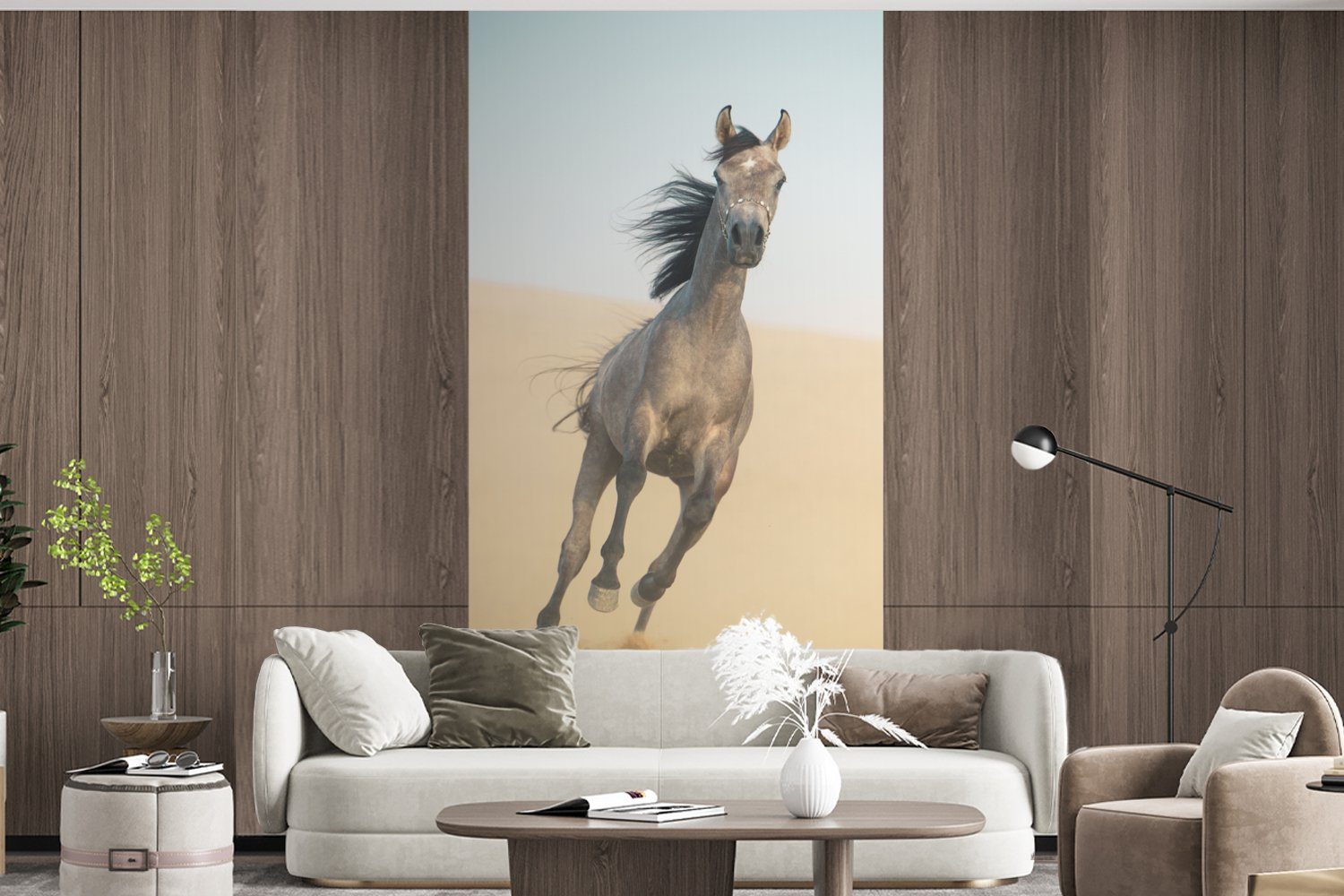 MuchoWow Fototapete Pferd - Vliestapete Schlafzimmer Matt, bedruckt, Fototapete Wüste, für Sand (2 - St), Küche, Wohnzimmer