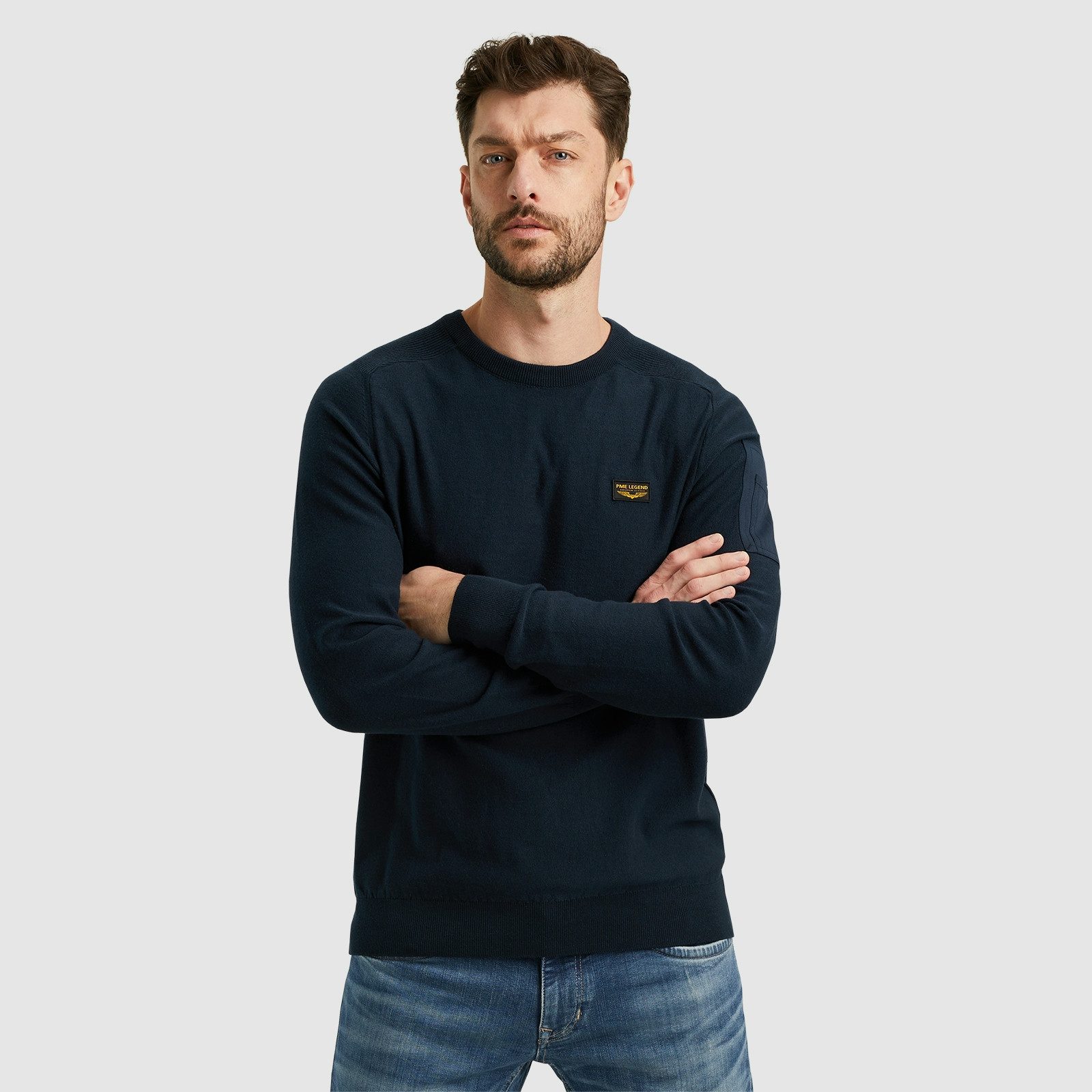 PME LEGEND Rundhalspullover American classic Buckley knit mit Logo Stickerei
