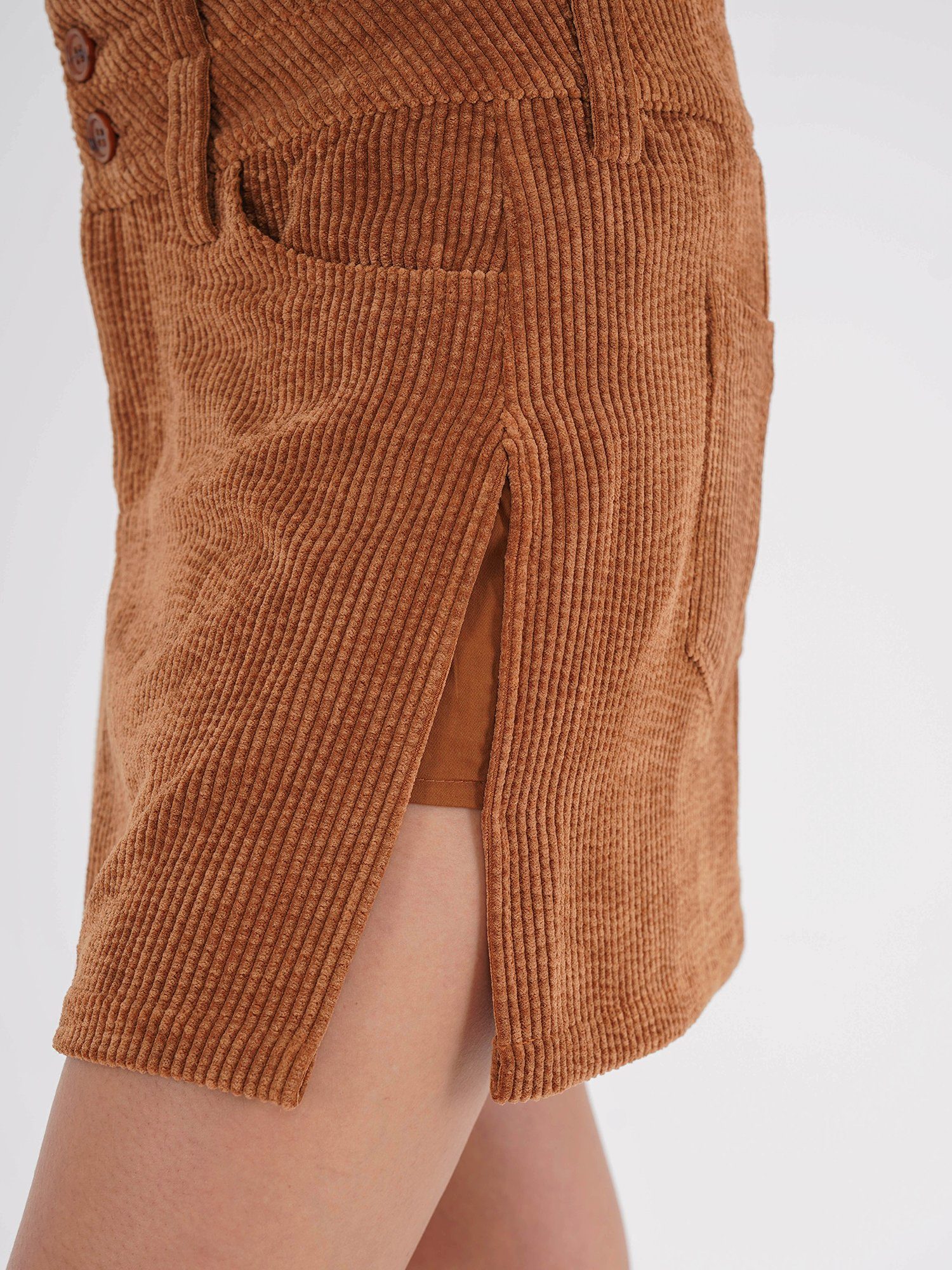 Freshlions A-Linien-Rock Corduroy camel Side Slit Freshlions Mini Skirt