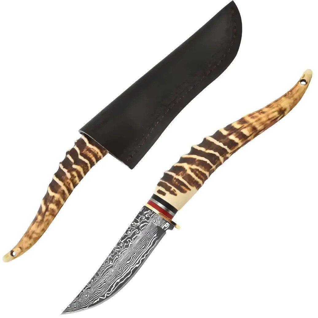 Foxter Сумкиmesser Jagdmesser Geweihgriff – Outdoor Survival Messer 24cm Ремниholster, (Survival- und Jagdmesser-Set mit Edelstahlklinge und Etui, Outdoor-Jagdmesser mit feststehender Klinge und Holster für Ремни), Robuste Edelstahlklinge, rutschfester Geweihgriff, Ремниholster
