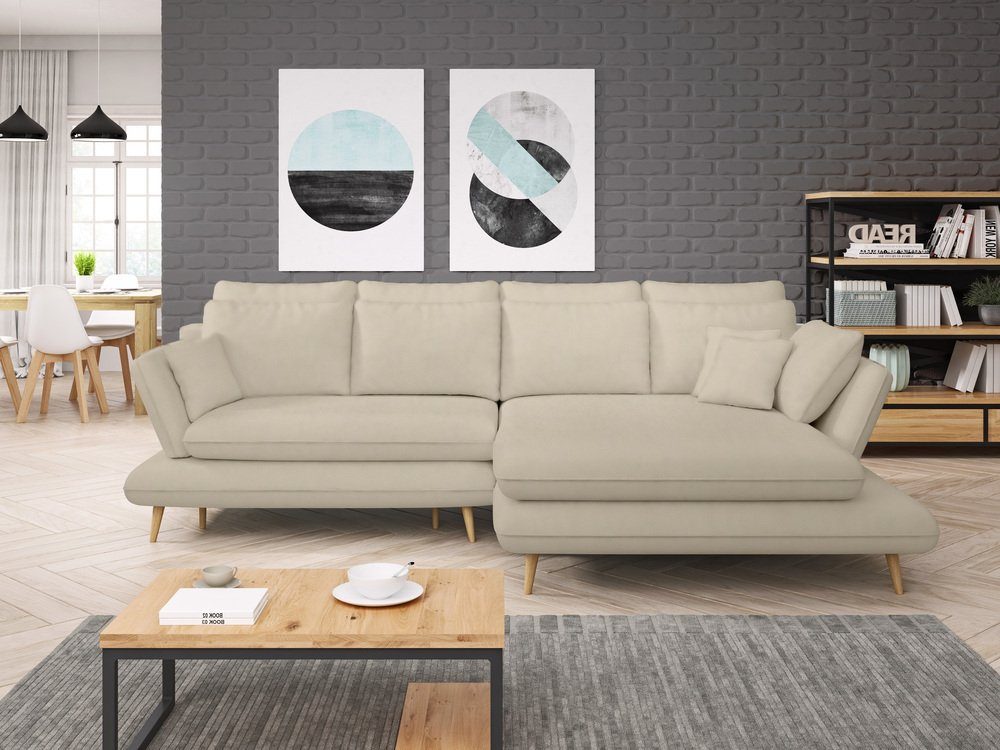 Stylefy Ecksofa Mondino, L-Form, Eckcouch, mane links oder rechts bestellbar, mit Bettkasten und Bettfunktion, inklusive Kissen, frei im Raum stellbar, Modern Design