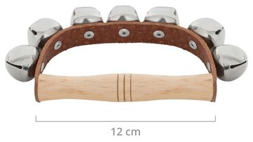 XDrum Tamburin Sleigh Bells - Schlittenglocken aus verchromtem Stahl - 7 Glöckchen am Lederband - Ergonomischer Holzgriff, Ergonomischer Holzgriff aus Ahorn