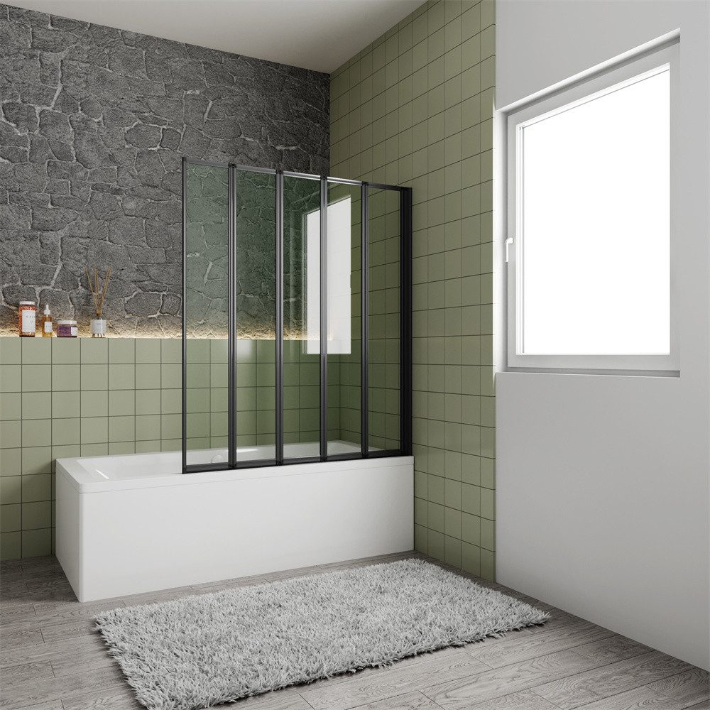 Duschparadies Badewannenfaltwand 4mm ESG Klarglas Schwarz günstig online kaufen