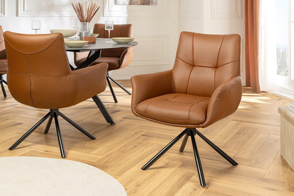 riess-ambiente Drehstuhl SIGNATURE cognac braun/schwarz - Echtleder, Metall, drehbar, Armlehne (Einzelartikel, 1 St), 360° drehbar & mit Taschenfederkern - ideal für Esszimmer & Büro