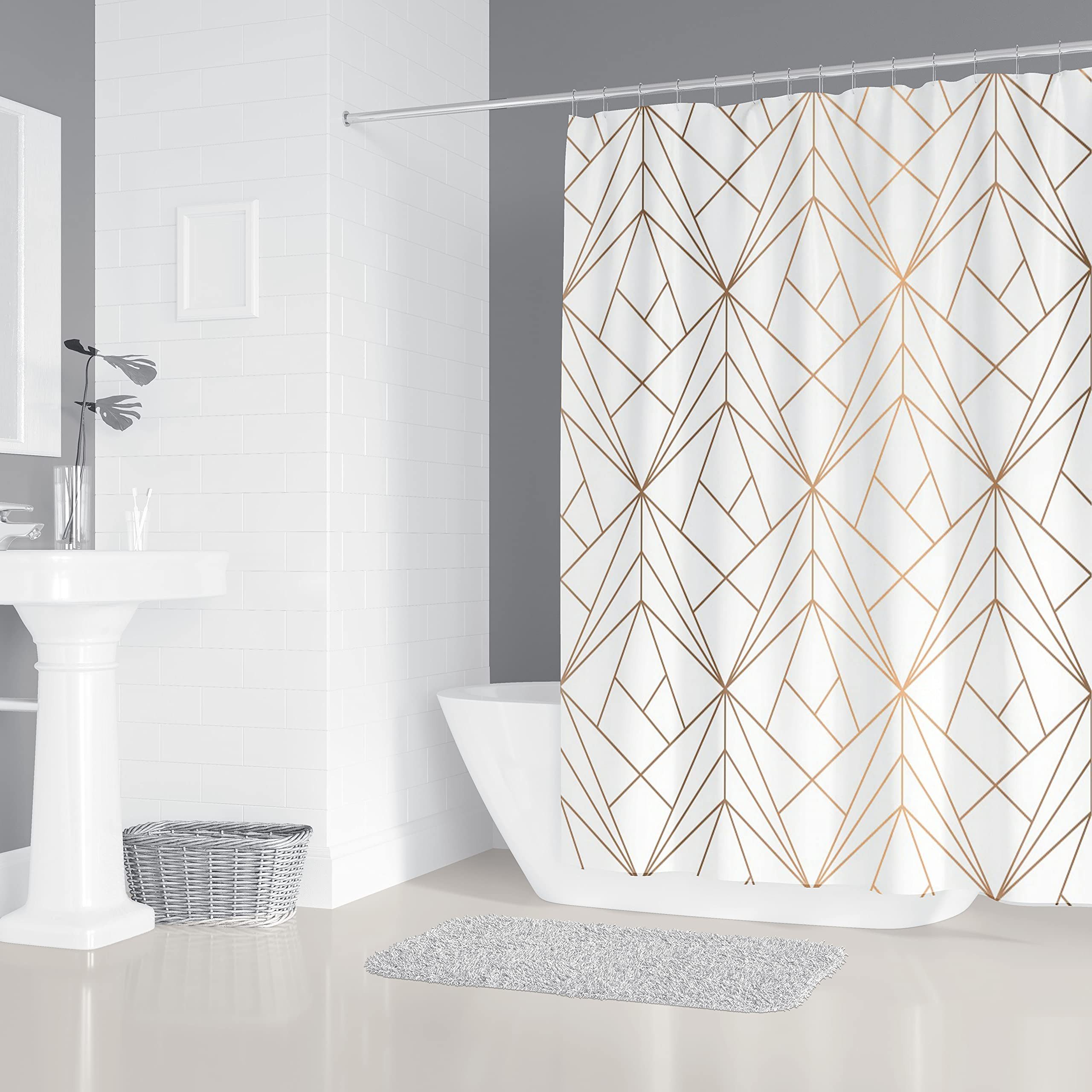 M&W DAS DESIGN Duschvorhang Duschvorhang gelb Dreiecke Shower curtains Anti schimmel 180x200 – Bild 3 von 5