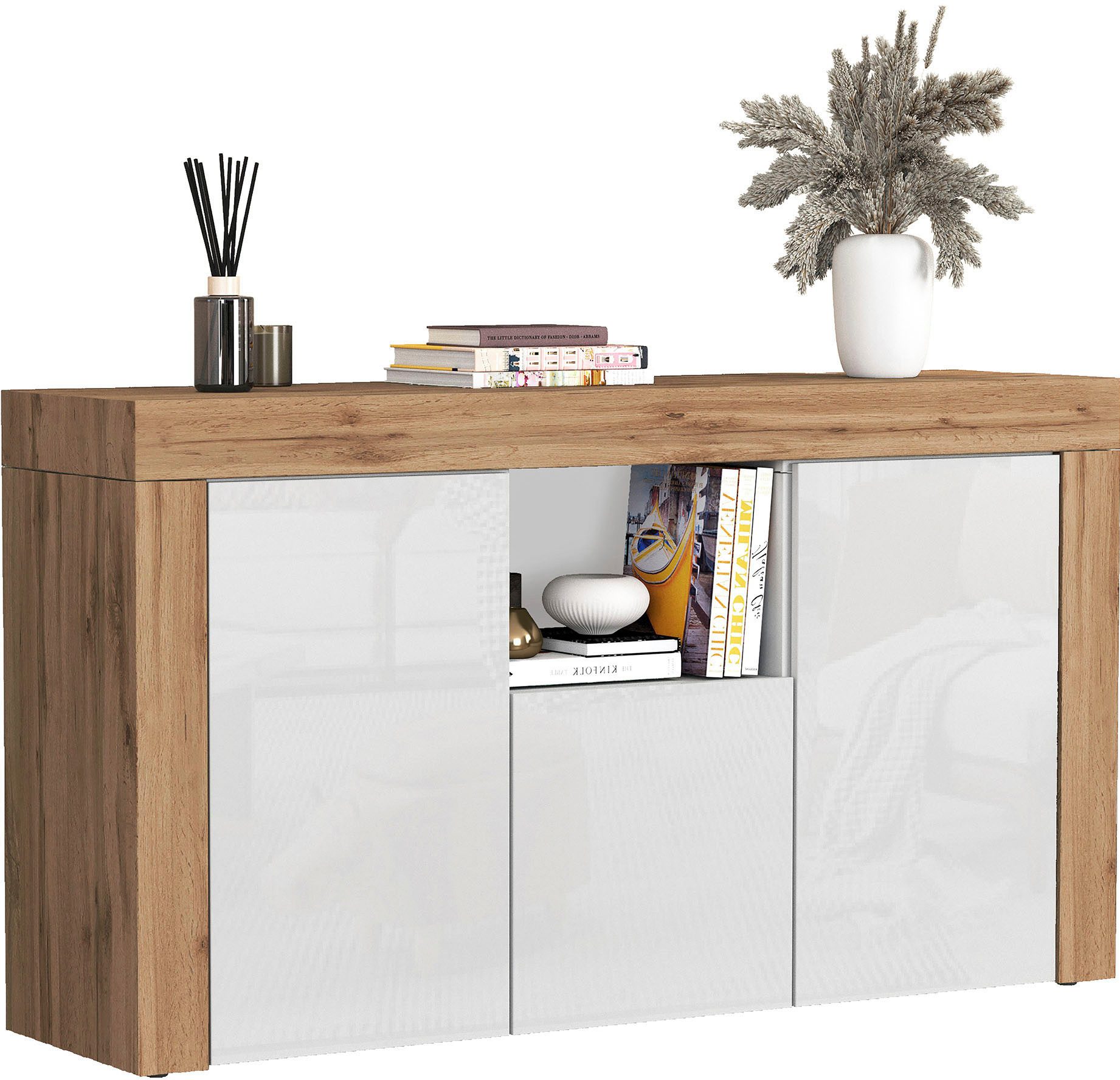 OTTO home Sideboard CHRONOS Breite 155 cm mit 3 Türen, 1 offenes und 6 geschlossene Fächer (1 St), Sideboard,Kommode, Schrank, Grifflos mit Push to Open, Made i – Bild 4 von 5
