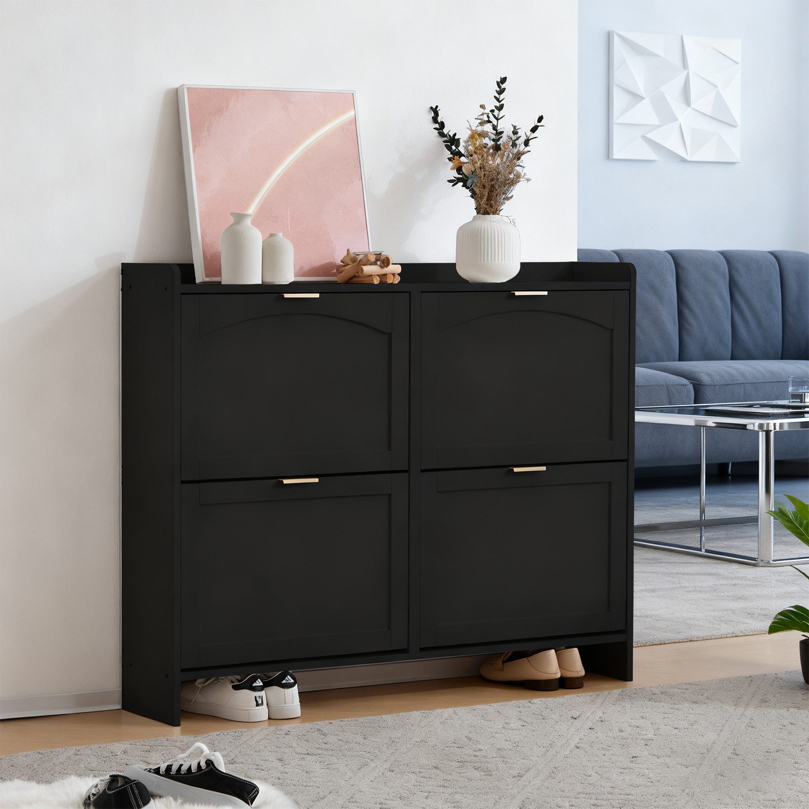 OKWISH Schuhschrank mit 4 Klappfächern (mit offenen Ablagen, platzsparendes Schuhregal, 1-St., B110/H90/T24 cm)