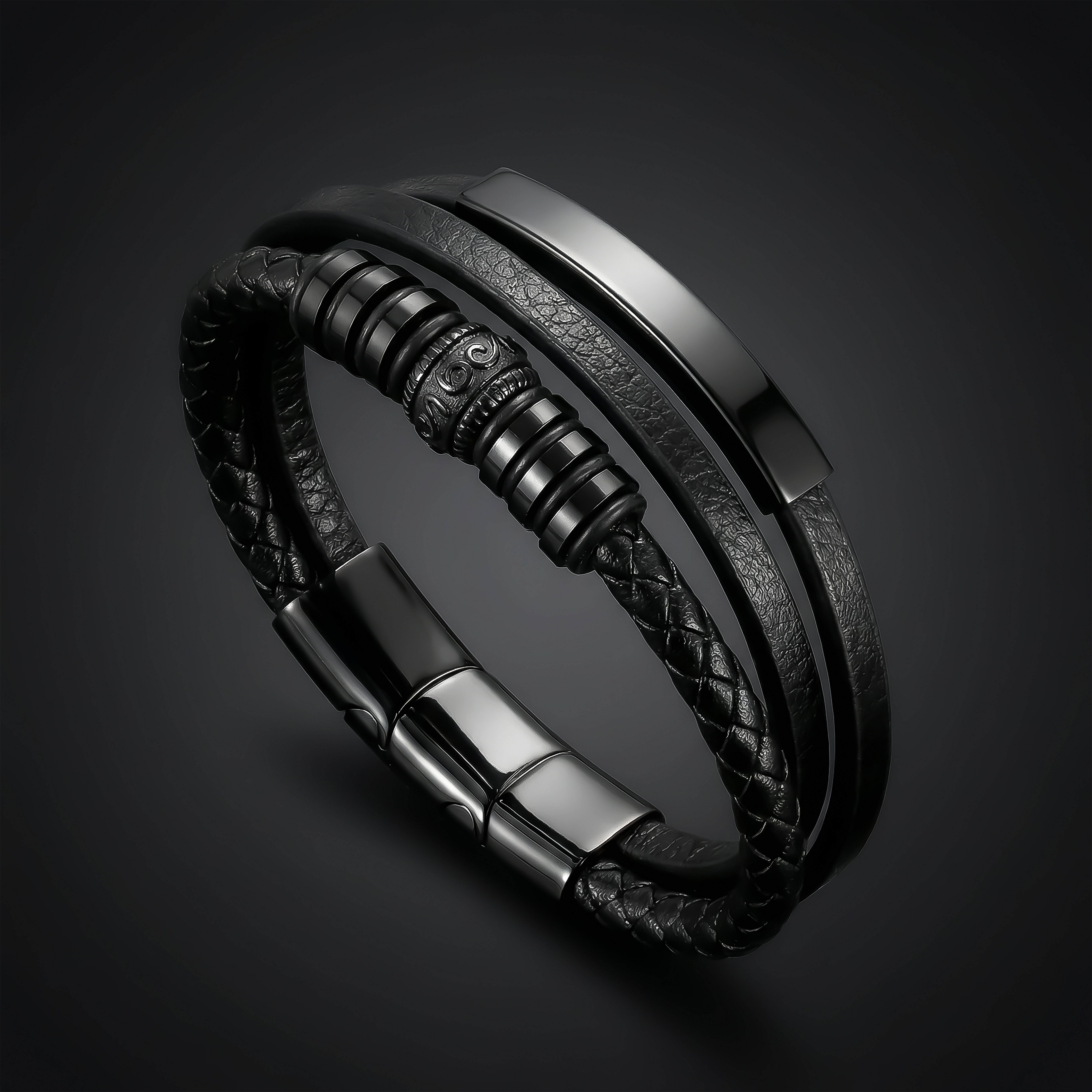 UNIQAL.de Lederarmband „GRAPHICS“ – Herren & Unisex (geflochtenes Leder, Edelstahl, Magnetverschluss, handgefertigt, ideale Geschenkidee), Geprüfte Qualität, Verkauf durch deutschen Händler