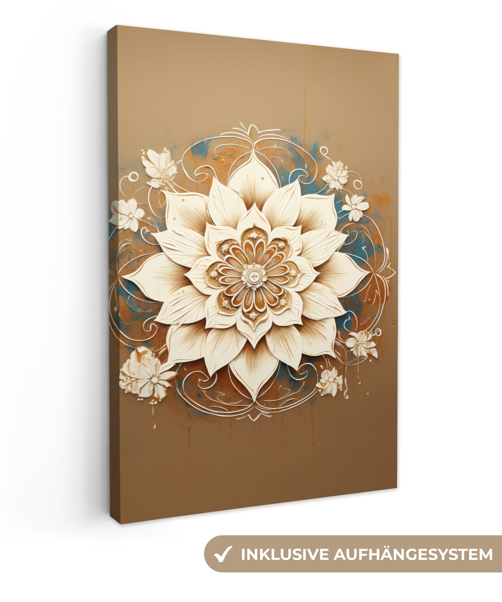 OneMillionCanvasses® Leinwandbild Mandala - Blumen - Weiß - Braun, Fotodruc günstig online kaufen
