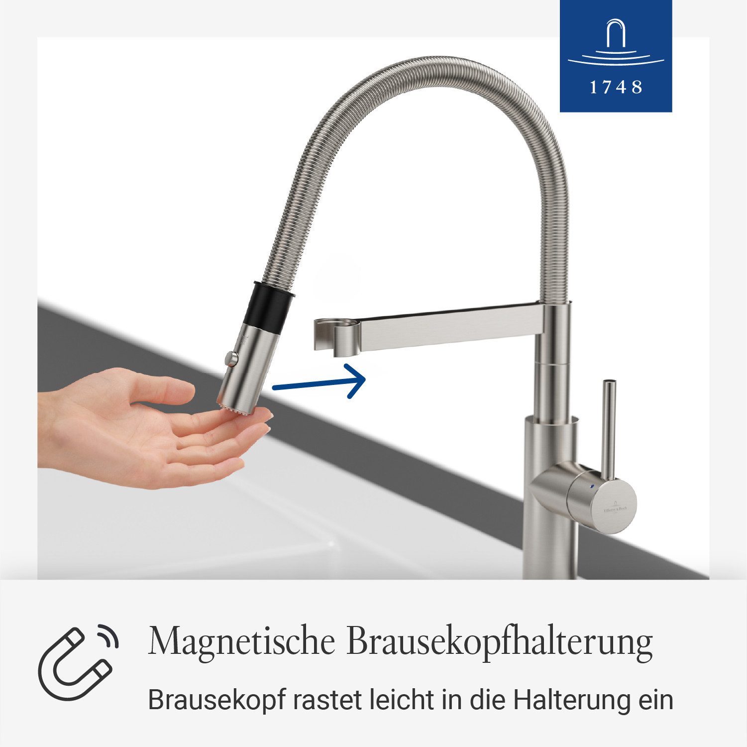 Villeroy & Boch Küchenarmatur Steel Expert Compact Window Vorfenster-Montage, 2 Strahlarten, Edelstahl massiv