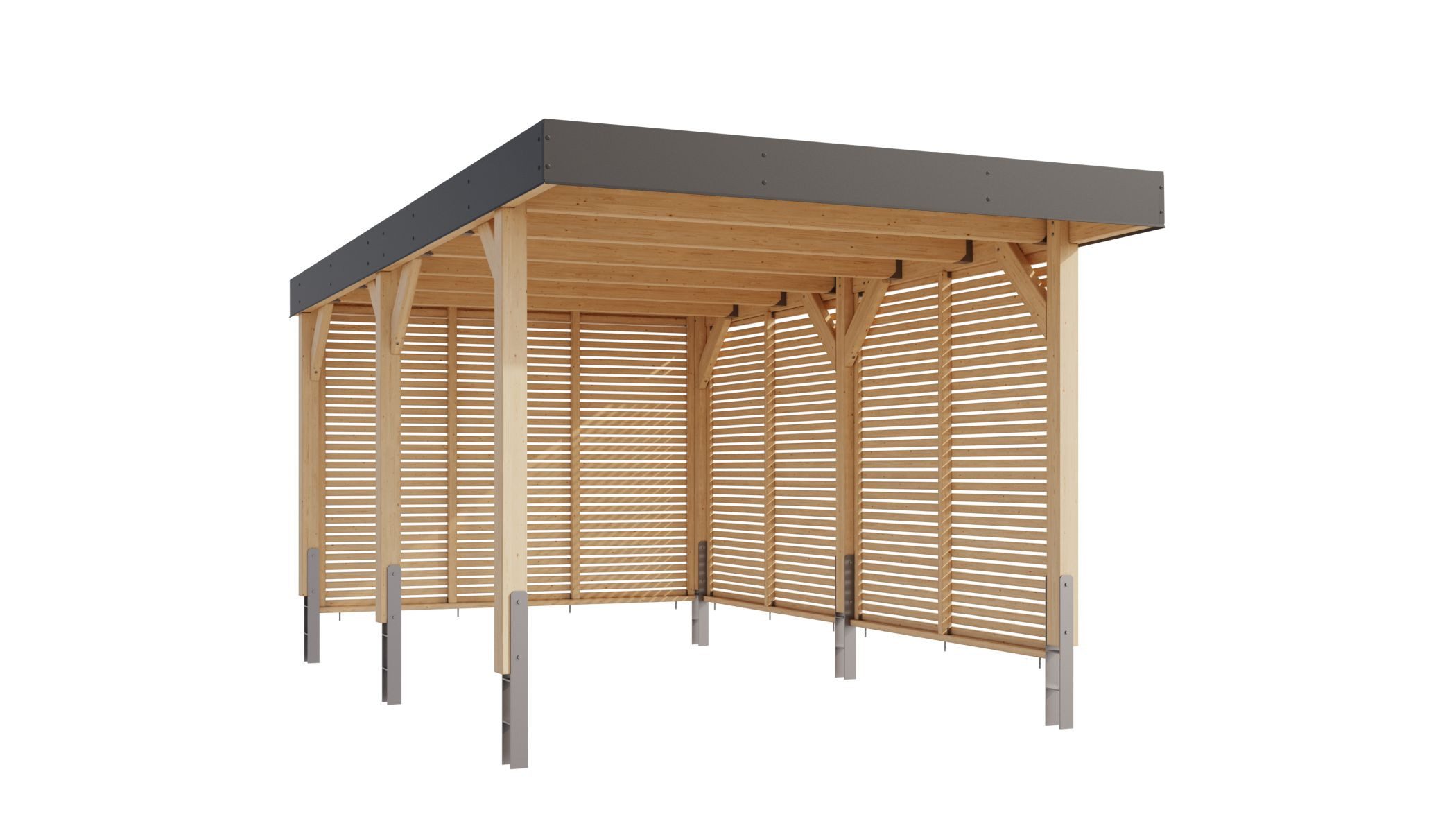 Karibu Doppelcarport Carport Leimholz mit 1 oder 2 Stellplätzen opt. mit Lamellenwänden, BxT: 318x576 cm, (1 Stück, 0 St., Carport Leimholz mit 1 Stellplatz und Lamellenwänden), mit Lamellenwänden