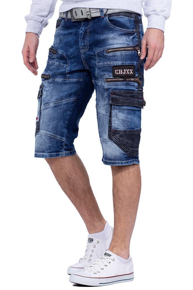 Cipo & Baxx Jeansshorts Herren regular fit Kurze Hose Stonewashed BA-CK234 mit eißverschluss-Verzierungen