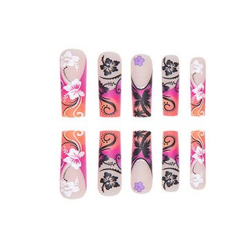 YRIIOMO Kunstfingernägel Tragen Sie Nägel auf der Urlaubsinsel, Kokosnussbaum, Sommerblume, glitzernde Nagelflicken, künstliche Nägel