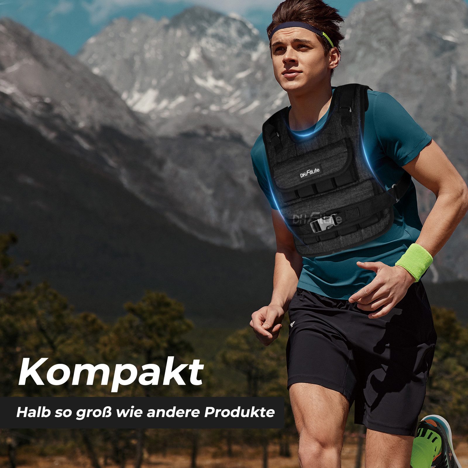 DH FitLife Gewichtsweste 10kg/20kg Kompakt u. Stabil zum Muskelaufbau u. Krafttraining, (Fitnessweste für Ausdauer- & Ganzkörpertraining), Laufweste Damen Herren, Fitnessweste Trainingsweste