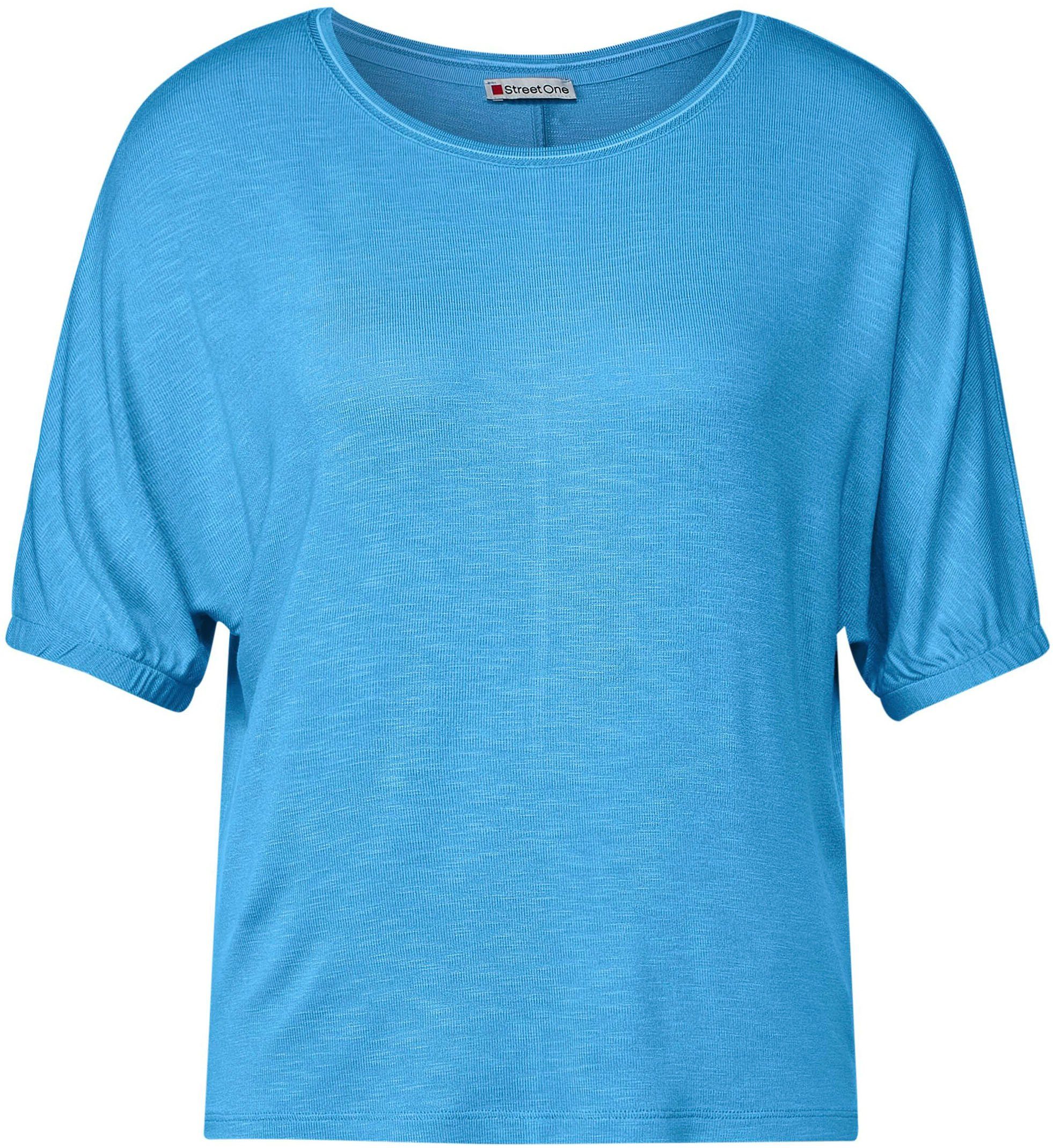 STREET ONE Rundhalsshirt in angenehmen blue Slubyarn einem splash