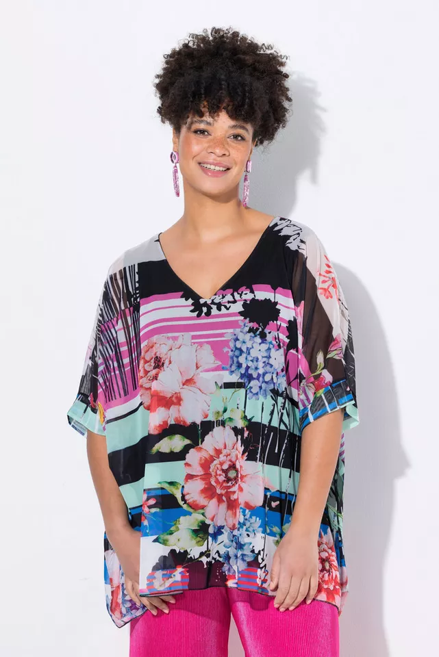 MIAMODA Druckbluse Mesh-Bluse oversized Alloverdruck
