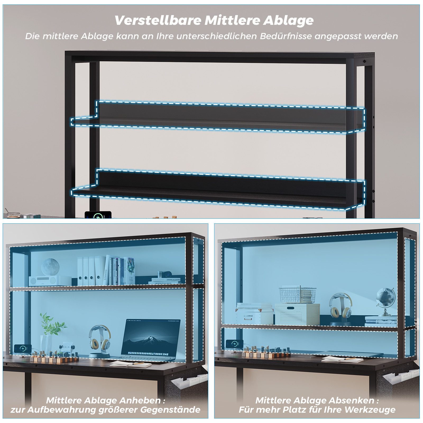 HOMALL Gamingtisch Schreibtisch mit USB L-förmiger Ecktisch 155cm (Mit großem Ablagefach, USB-Ladeanschluss und Steckdose) – Bild 5 von 5