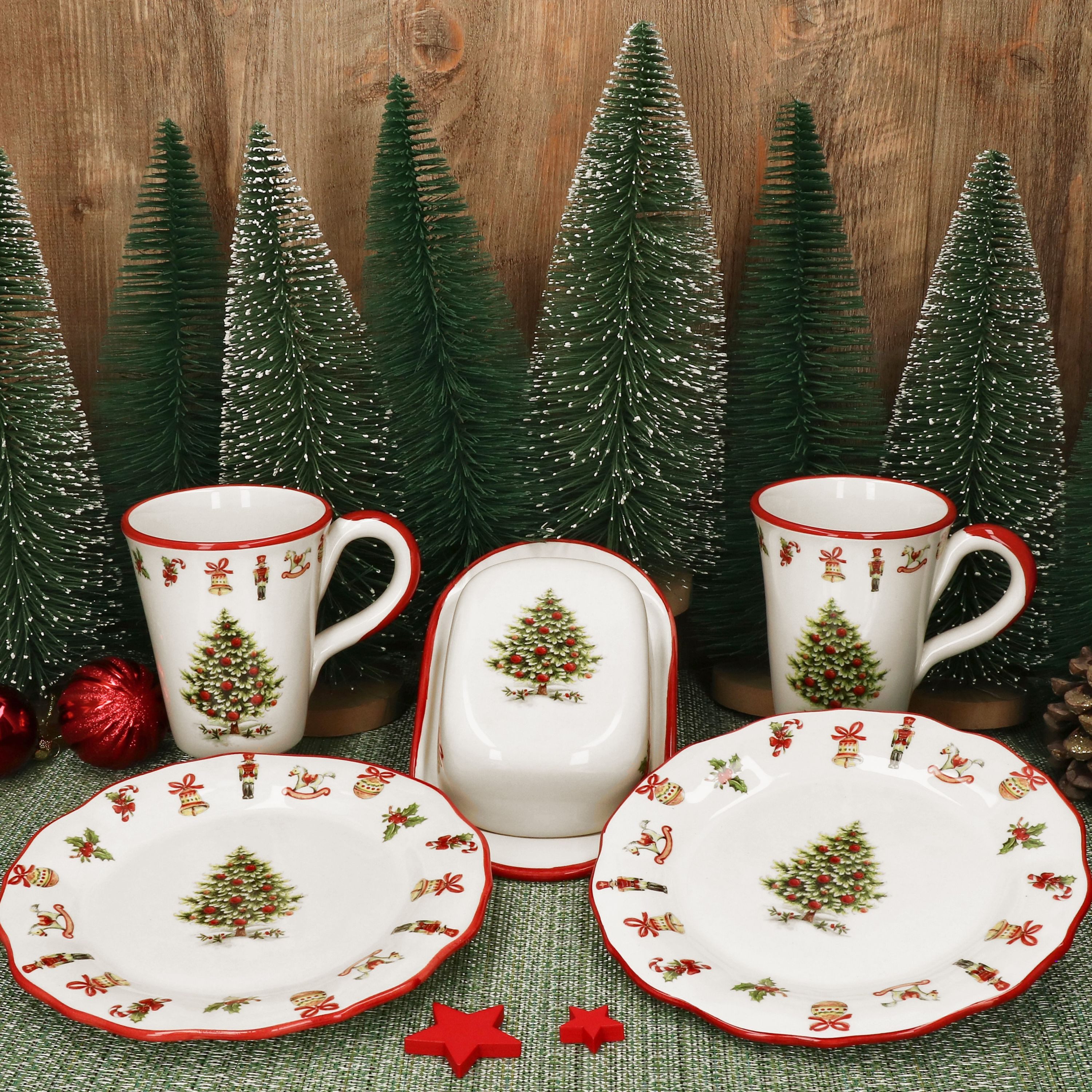 MamboCat Frühstücks-Geschirrset Maestro Natale 5tlg Frühstücksset 2 Pers Butterdose Teller Becher, Keramik