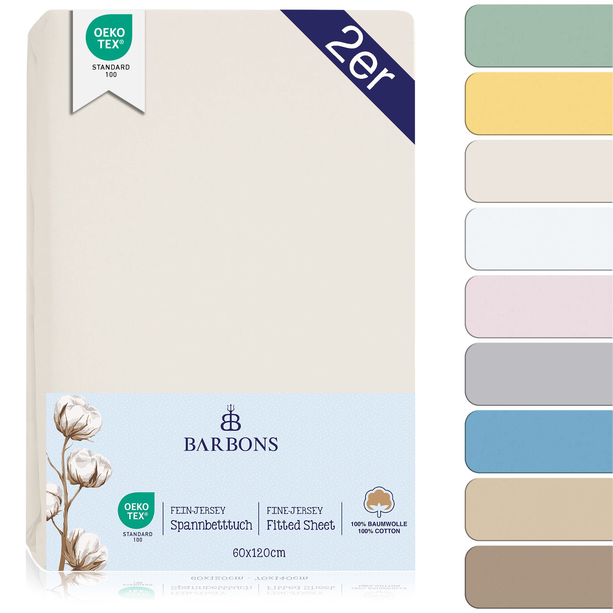 BARBONS Spannbettlaken 60x120 für Baby, Jersey Bettlaken Babybett, Kinderbe günstig online kaufen