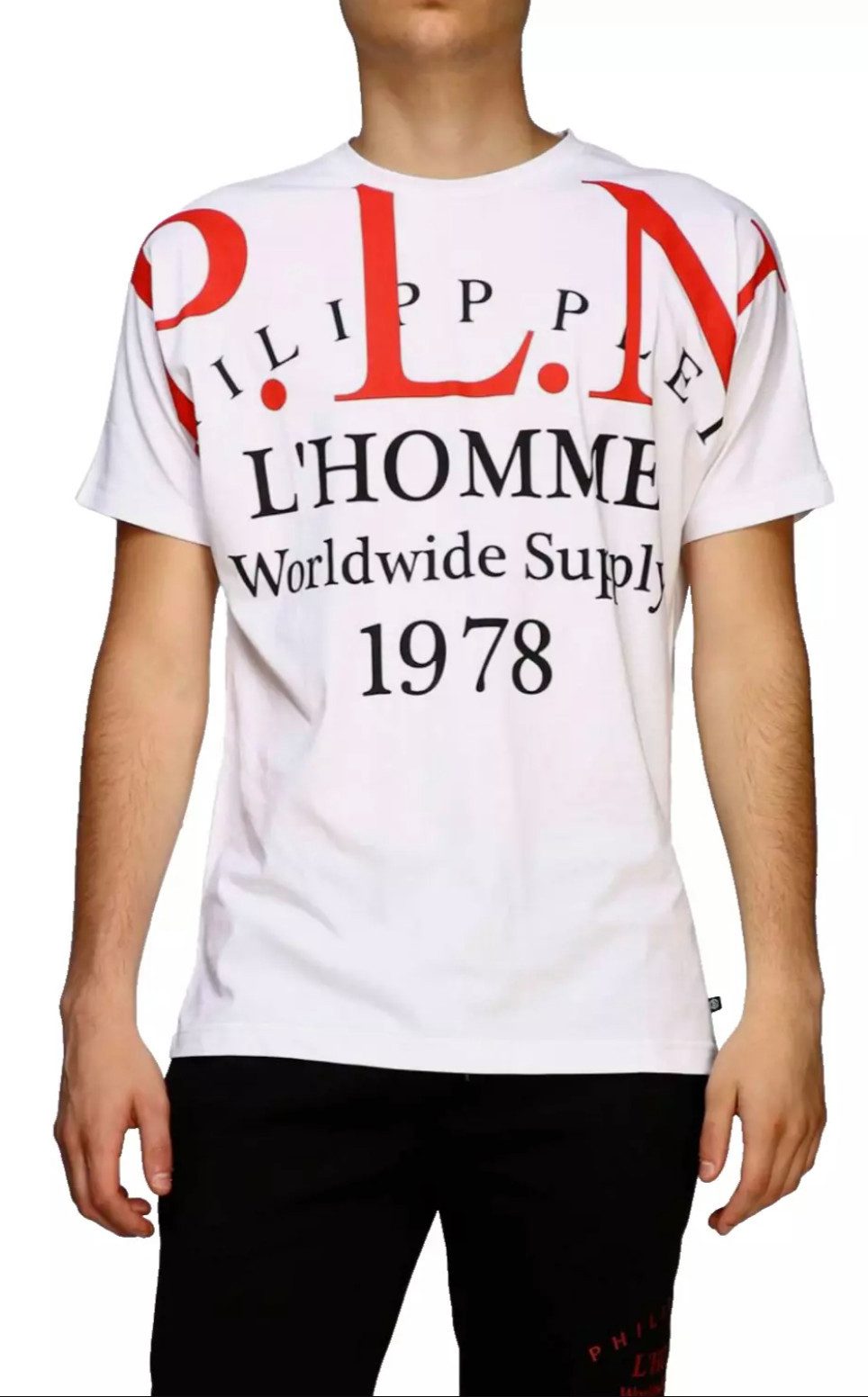 PHILIPP PLEIN T-Shirt Gold Cut P.L.N. Worldwide Supply Shirt geripptem Kragen, ikonischer Schriftzug, Doppelt genähte Säume