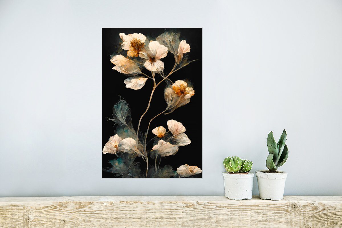 Wandposter Wandbild, Pflanzen (1 - Ohne Blumen - Schwarz - Rahmen Wohnzimmer, MuchoWow Poster, Vintage, St), für Poster