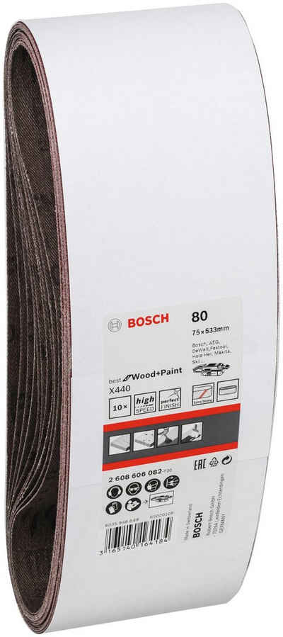 Bosch Professional Schleifpapier »Schleifband-Set X440«, (10 St), Körnung 80