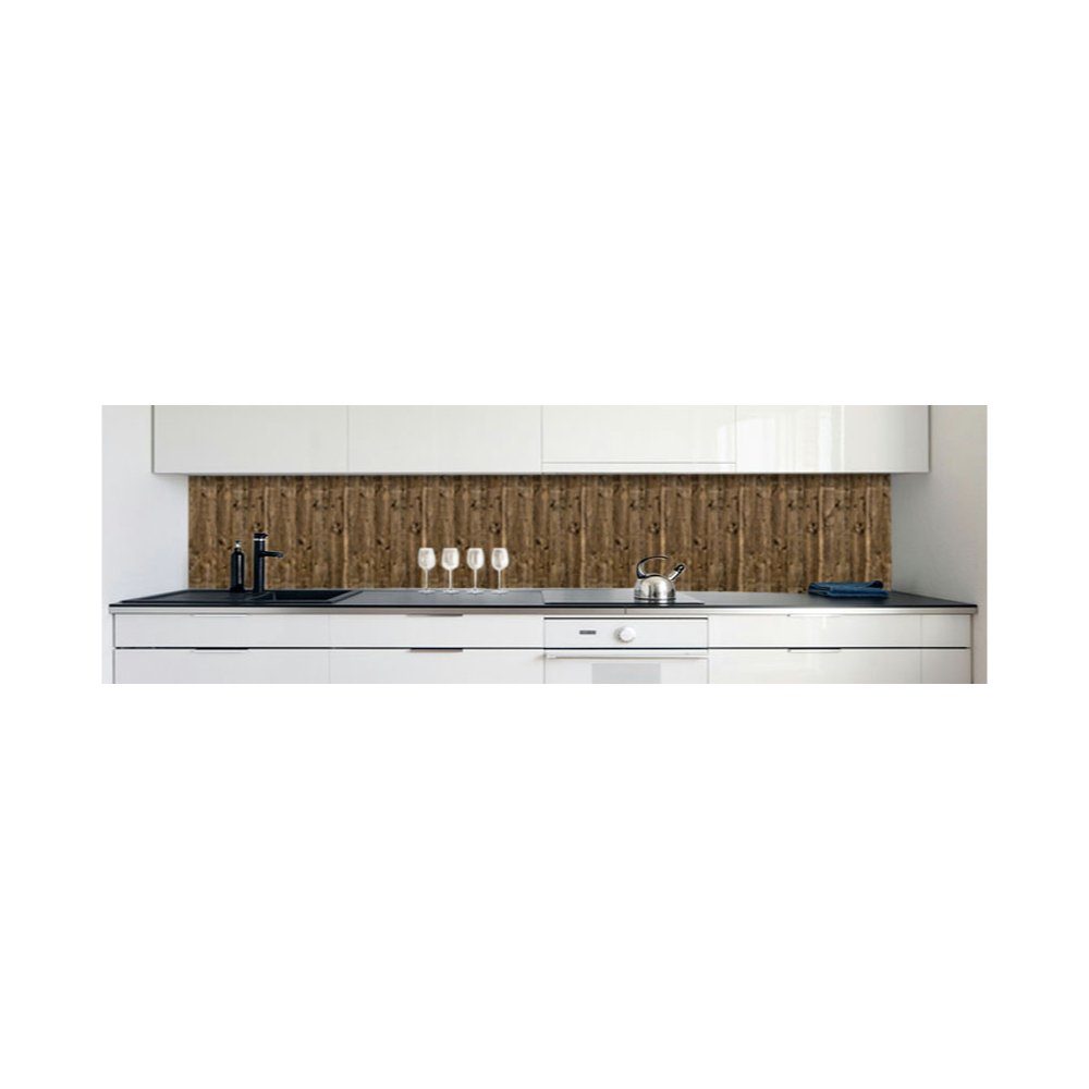 Küchenrückwand mm DRUCK-EXPERT Premium Dunkel Küchenrückwand 0,4 selbstklebend Bretterwand Hart-PVC