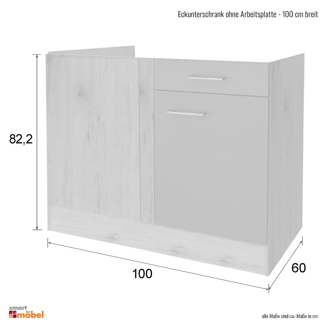 Flex-Well Eckunterschrank Eckunterschrank Küche ohne Arbeitsplatte - 100 cm breit - Hochglanz