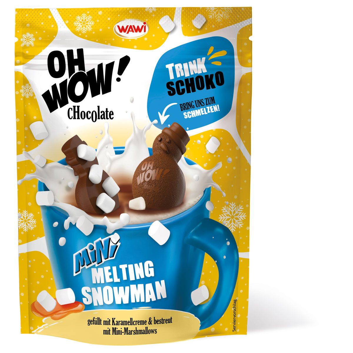 WAWI Schokolade, OH WOW Mini Melting Snowman Karamellcreme Trink Schoko 120g 12er Pack