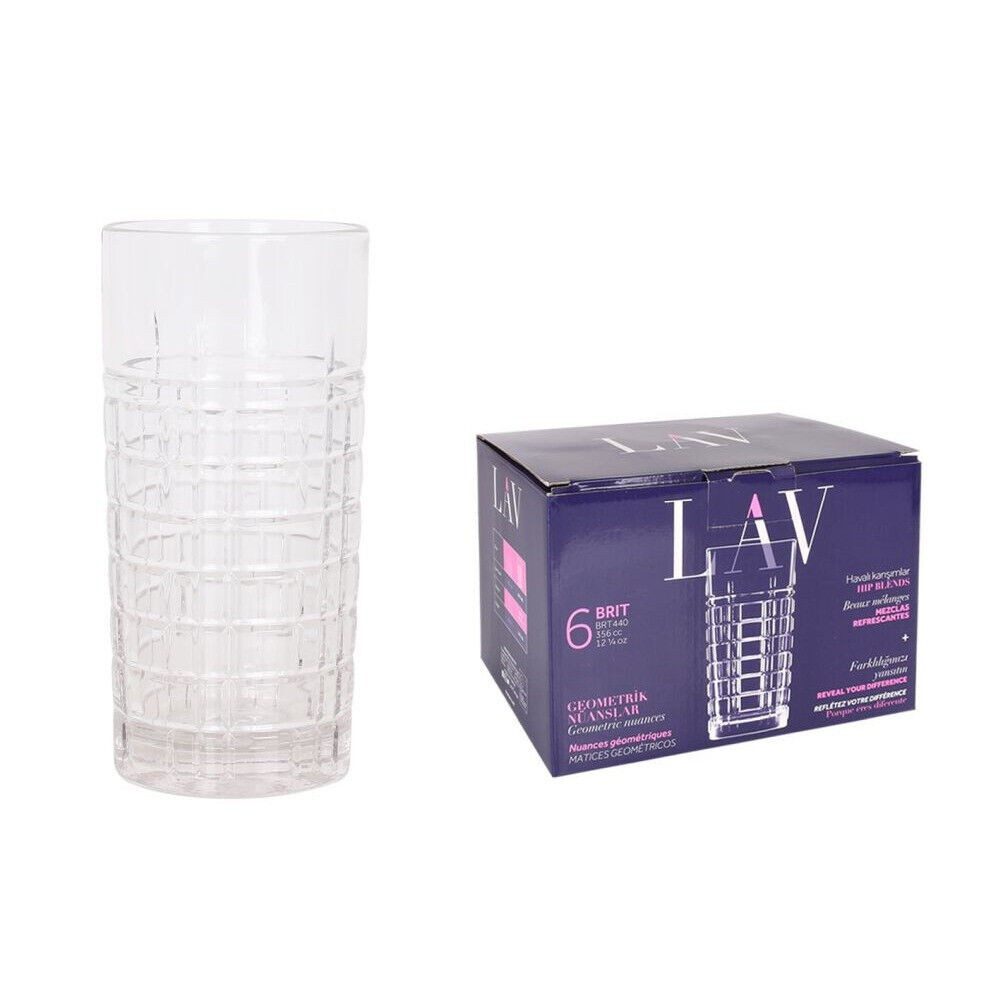 LAV Longdrinkglas 6 Бокалы для лонгдринка 365ml mit Schliff Стаканы для воды Saft Trinkgläser Cock, Glas