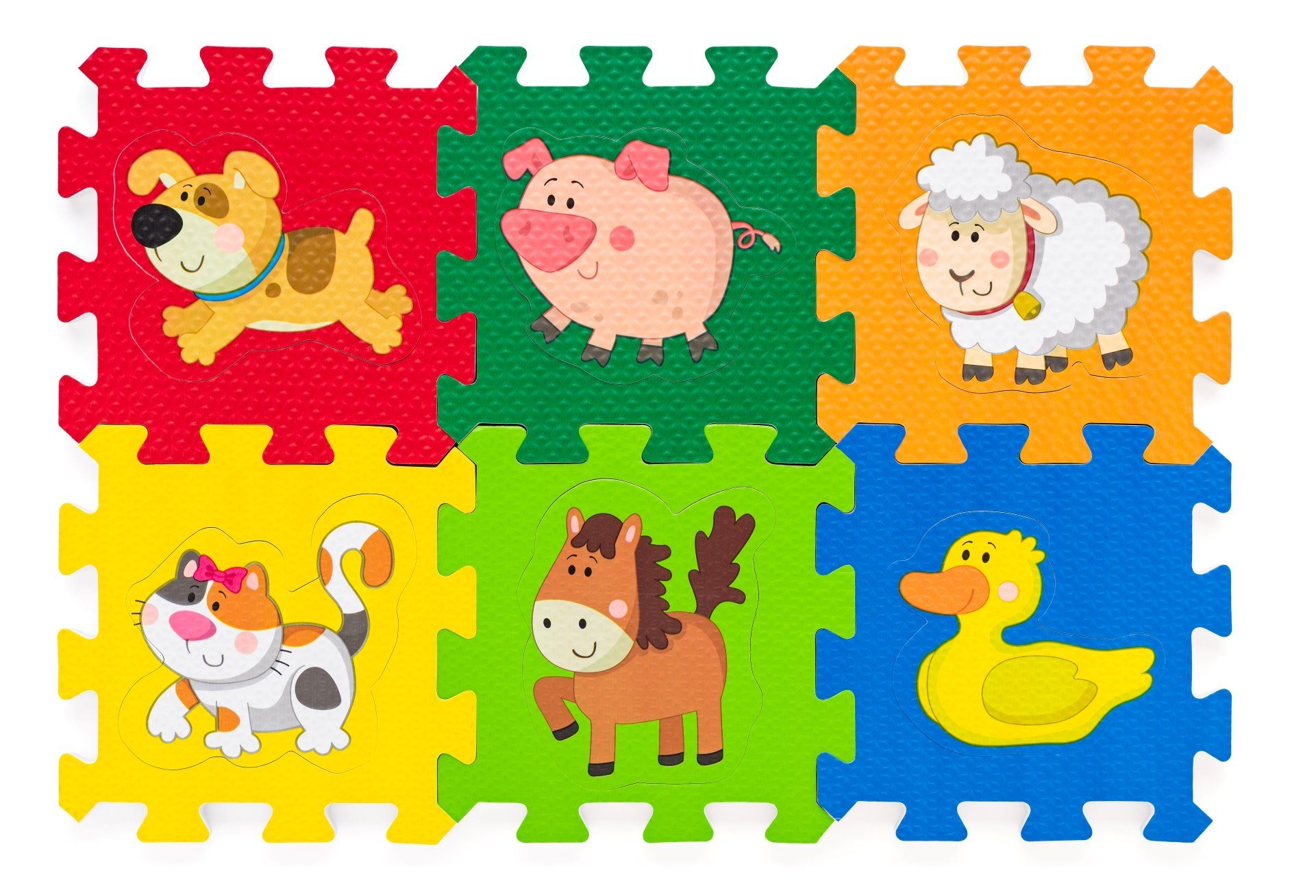 Woodyland Spielmatte 91679 Puzzle- und Spielmatte Würfel mit Tiermotiven. 12 tlg (12-St., 12 teilig), Puzzlematte zum Würfel zusammen bauen