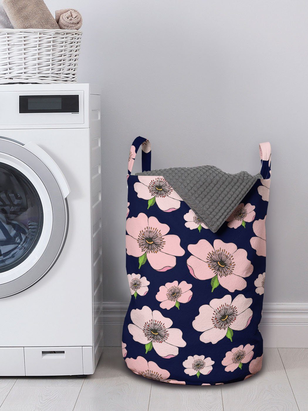 Abakuhaus Wäschesäckchen Pastellrosa-Blume Hund Blumen Waschsalons, für Kordelzugverschluss Griffen Rose Wäschekorb mit