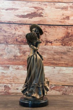 Casa Padrino Dekofigur Jugendstil Bronze Skulptur Dame Bronzefarben / Schwarz 17 x 12 x H. 33 cm - Bronze Skulptur mit Marmorsockel - Barock & Jugendstil Deko Accessoires