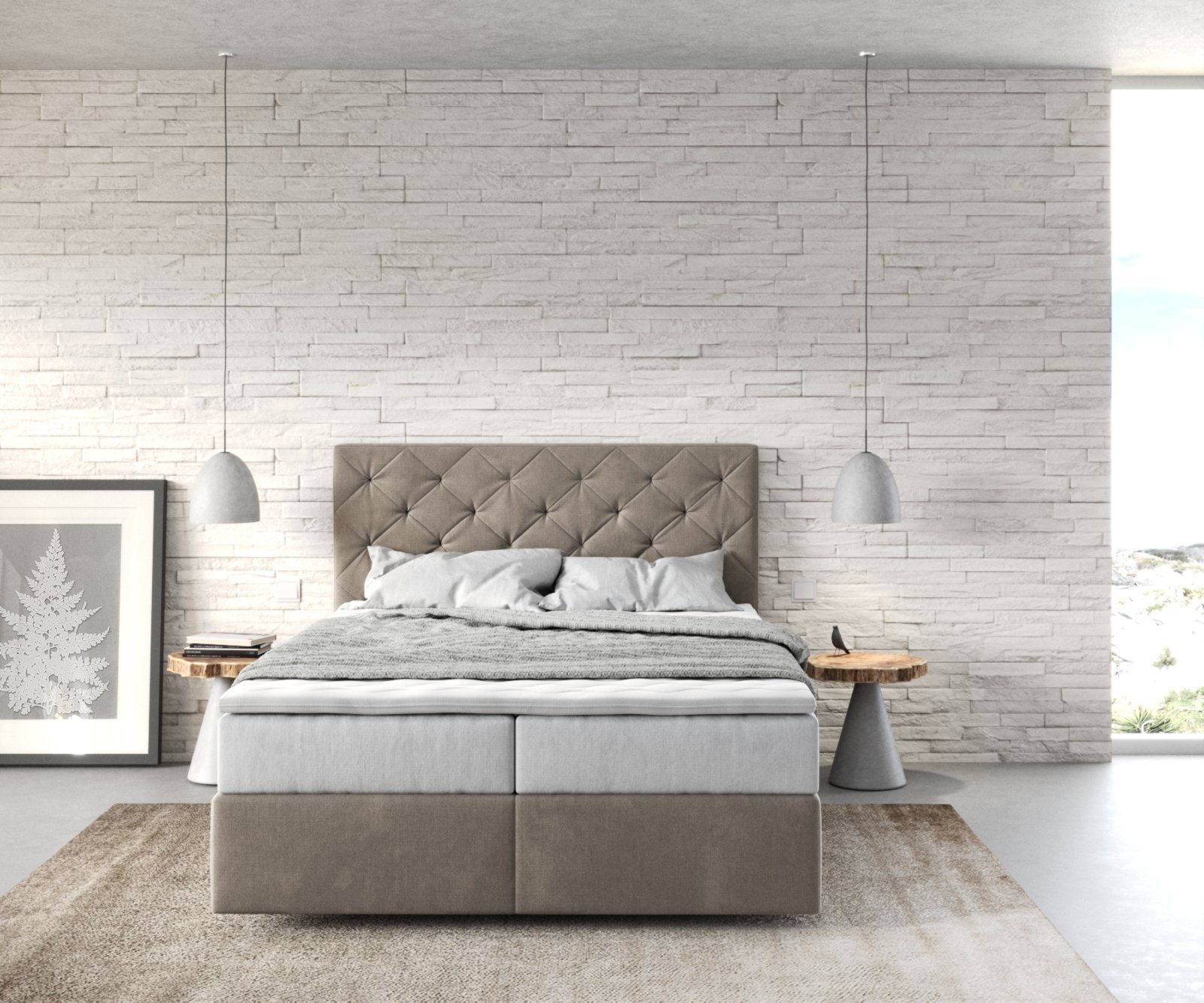 DELIFE Boxspringbett Dream-Great, Mikrofaser Beige 140x200 cm mit TFK Matra günstig online kaufen