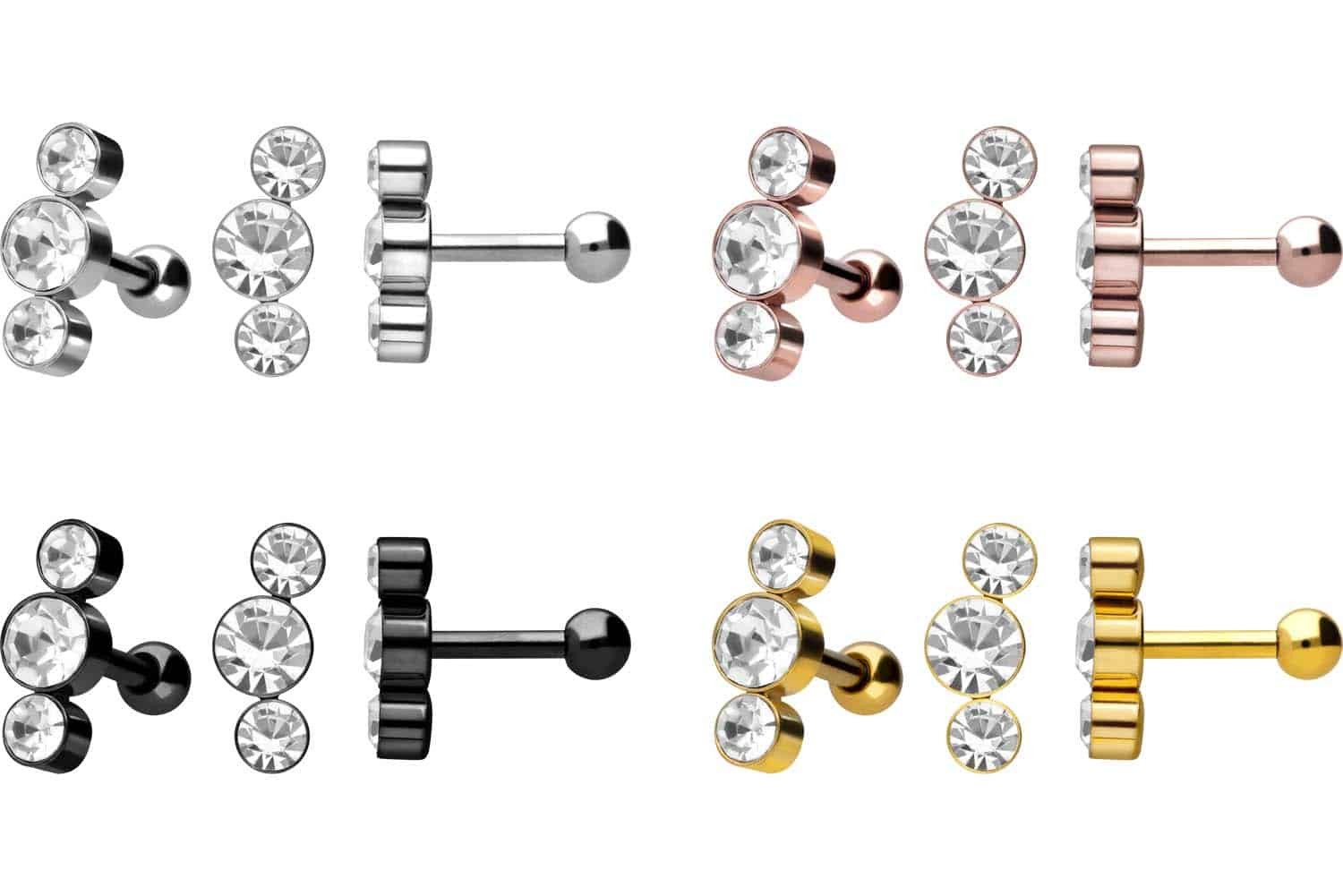 PIERCINGLINE Piercing-Set Chirurgenstahl Ohrpiercing 3 KRISTALLE (Mini-Barb günstig online kaufen
