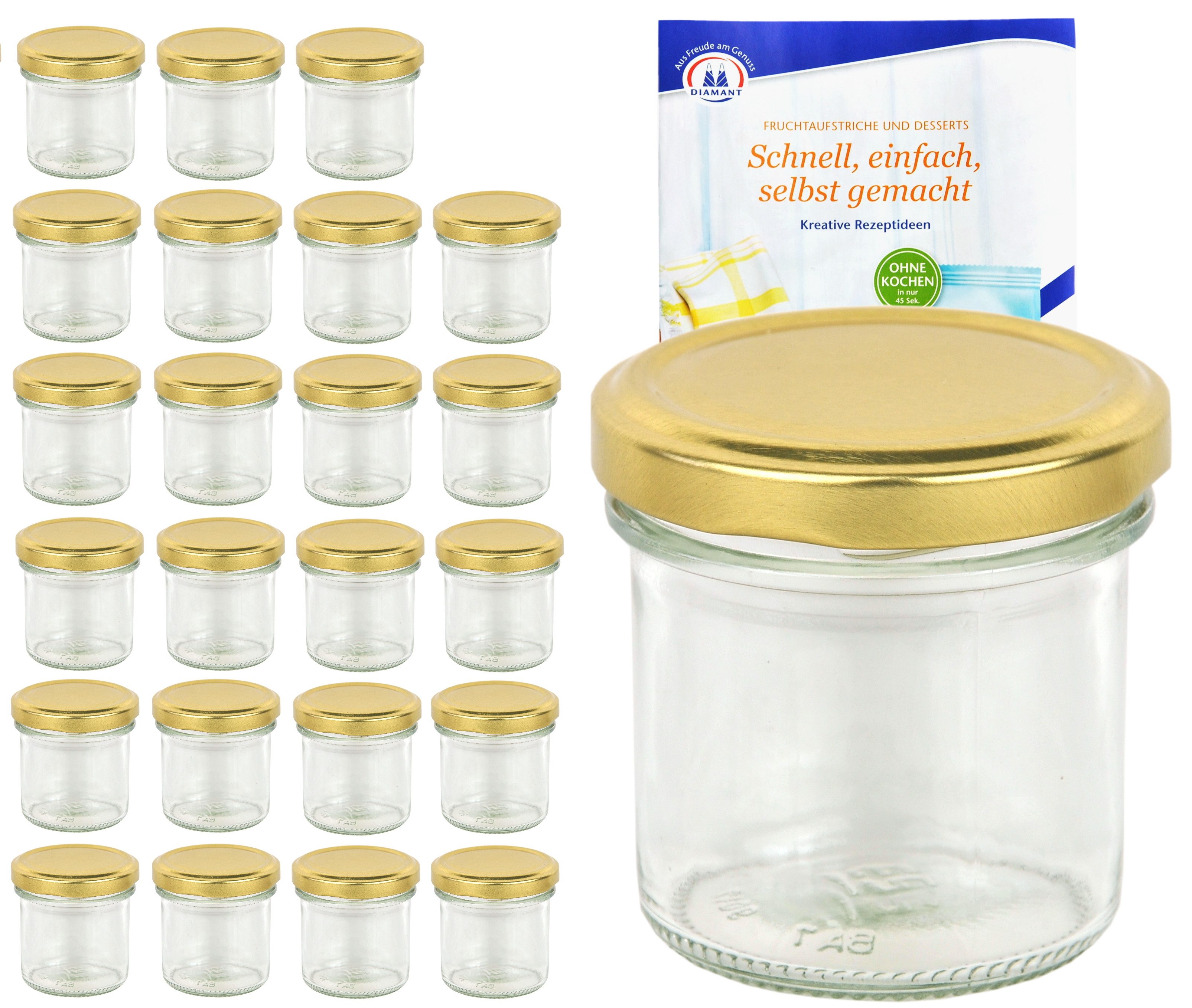 MamboCat Einmachglas 24er Set Sturzglas 167 ml To 66 goldener Deckel incl. Rezeptheft, Glas