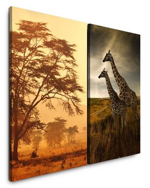 Sinus Art Leinwandbild 2 Bilder je 60x90cm Afrika Wildnis Giraffen Safari Burkea Baum Pärchen
