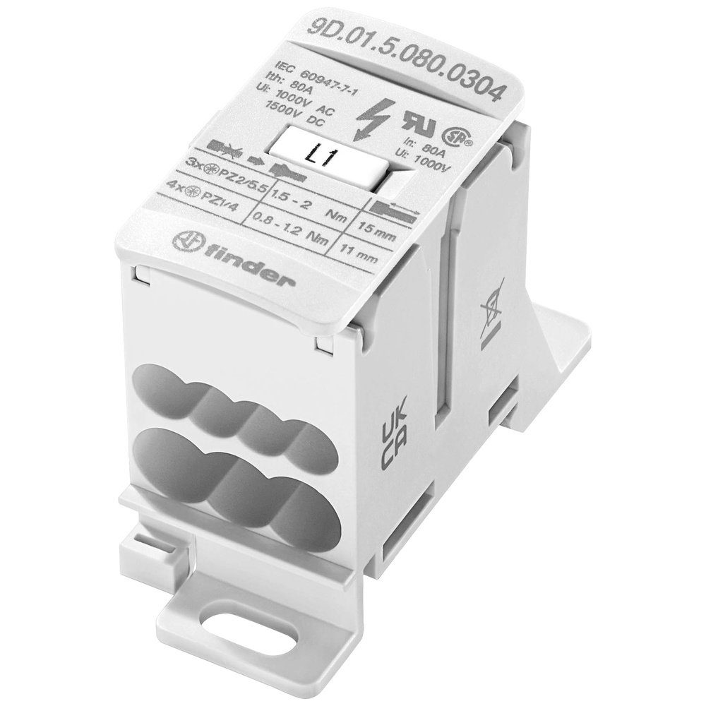 Montageklemme Finder 9D.01.5.080.0304 Verteiler Weiß 7polig 6 mm² 80 A 1000 V/AC